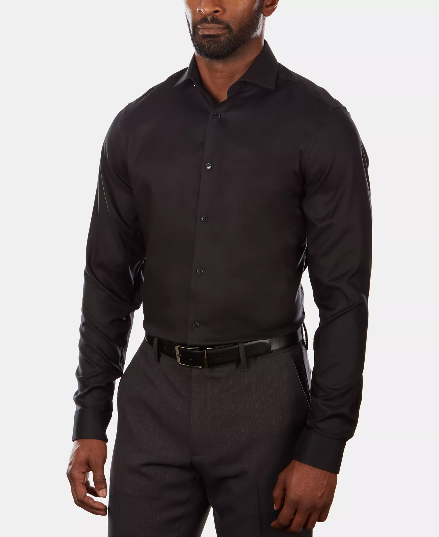 Calvin Klein Men's Steel+ Slim-Fit Non-Iron Stretch Performance Dress Shirt - Jet Black - 14 32/33