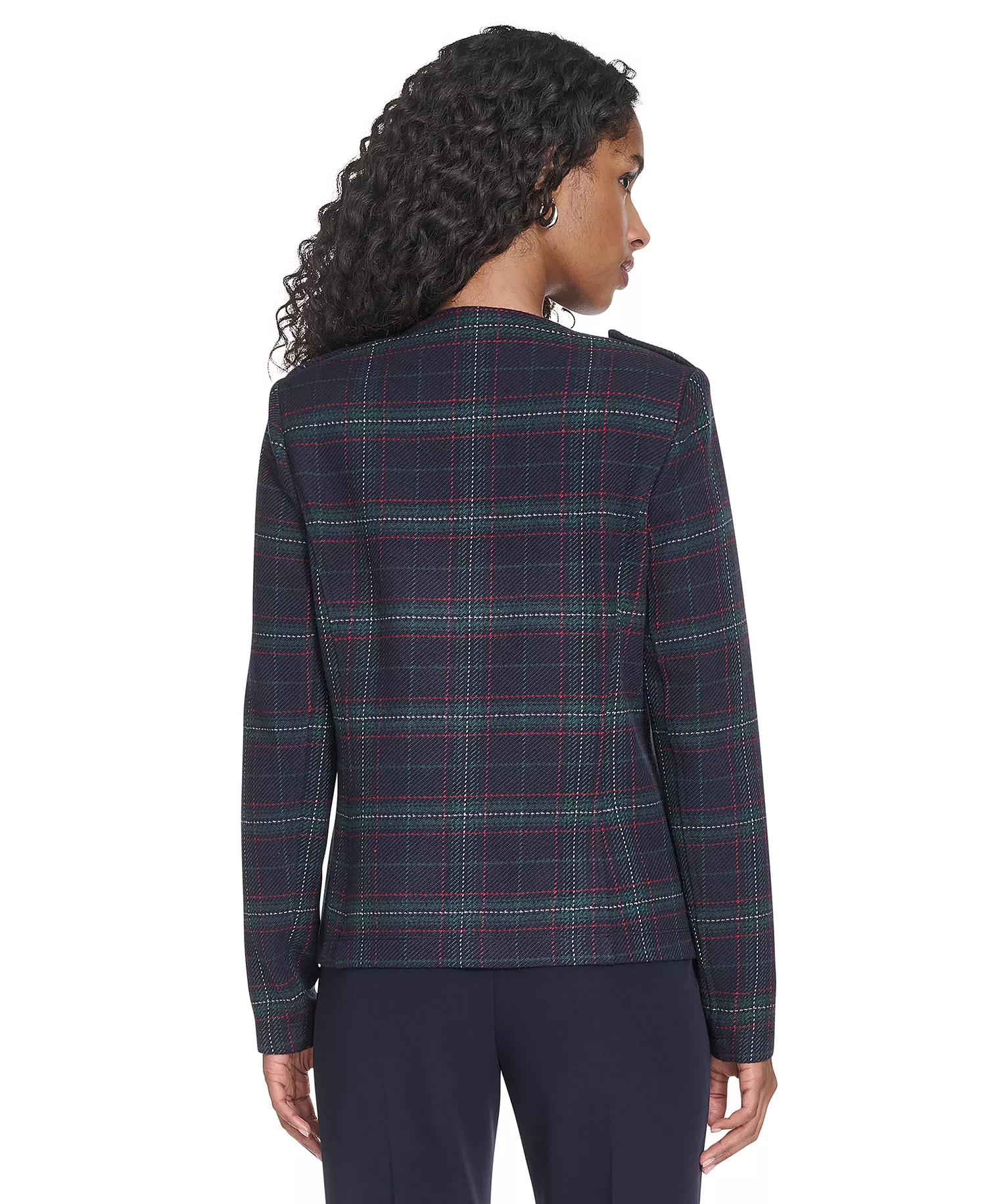 Women's Windowpane Open Front Band Jacket - Midnight Multi - M
