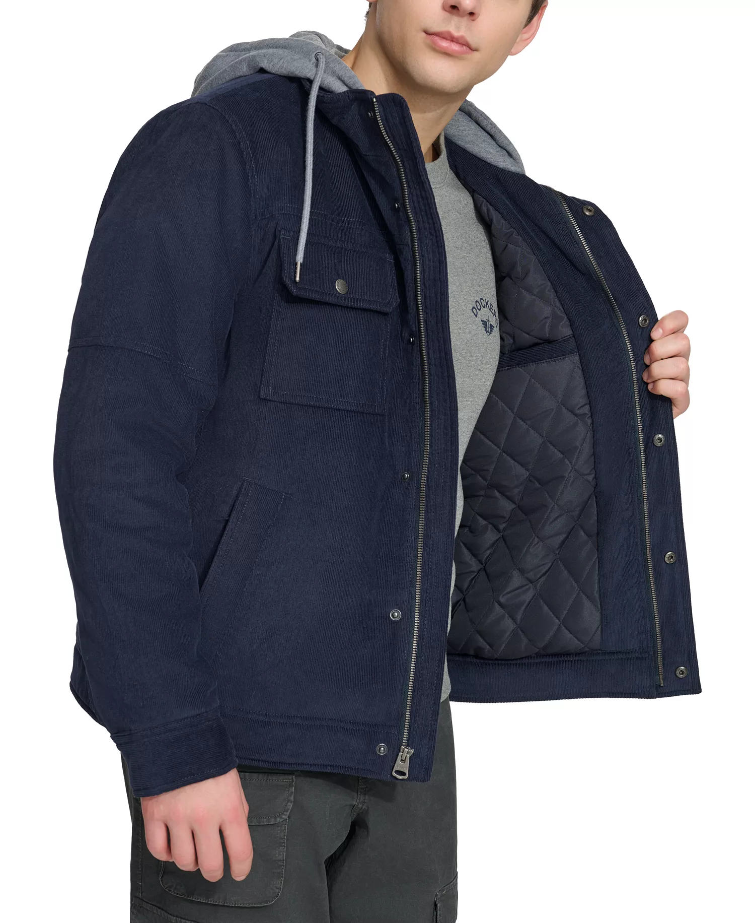Men's Hooded Corduroy Zip Jacket - Navy - 2XL