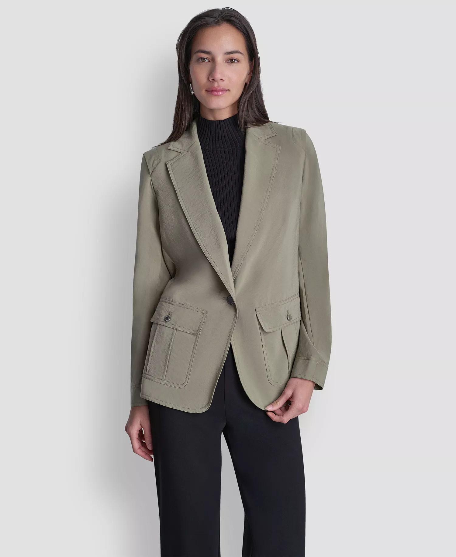 Women's Peak Lapel Collar Sueded Fuji Blazer - Light Fatigue - L