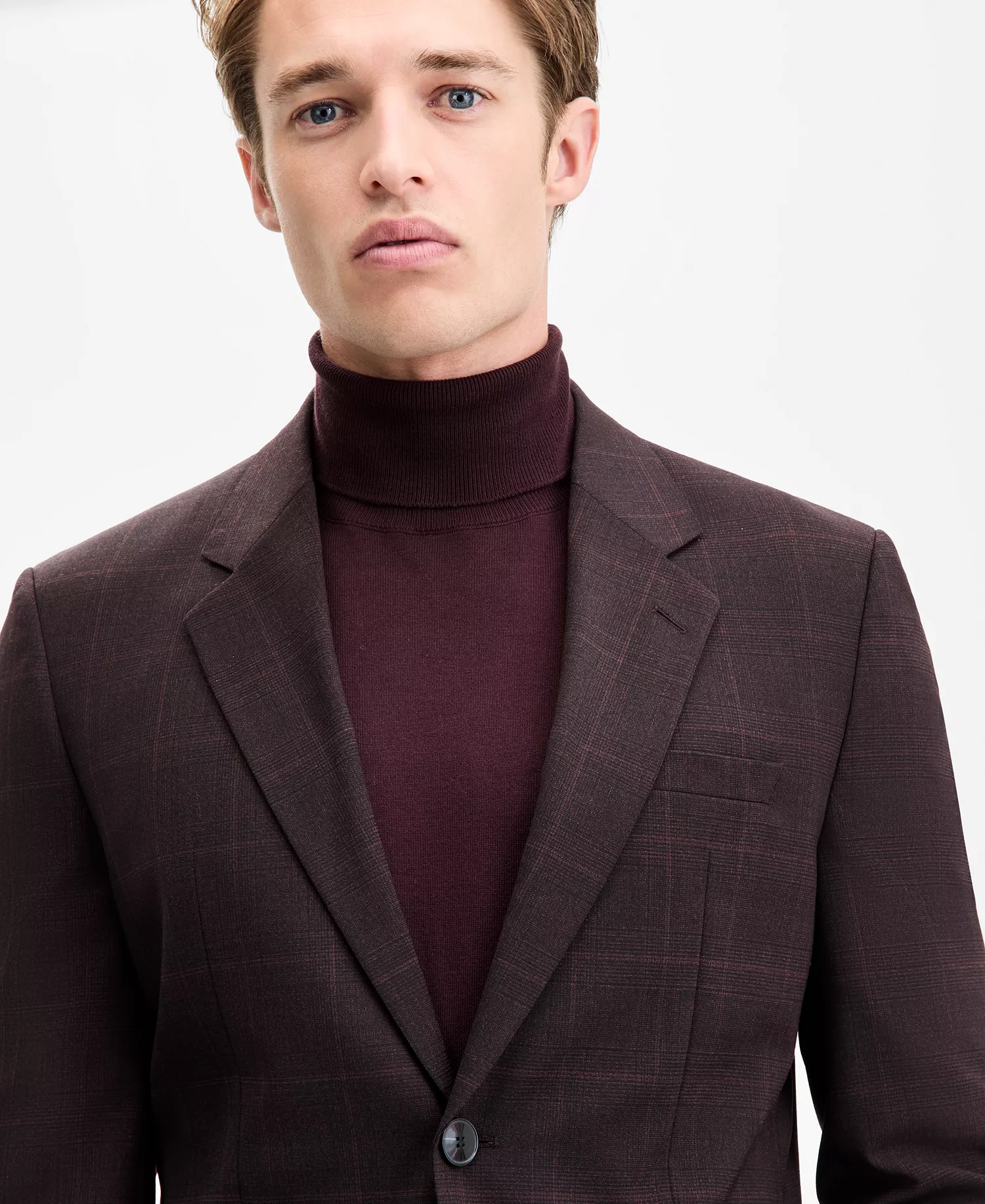 Men's Modern-Fit Plaid Suit Jacket - Burgundy - 36R