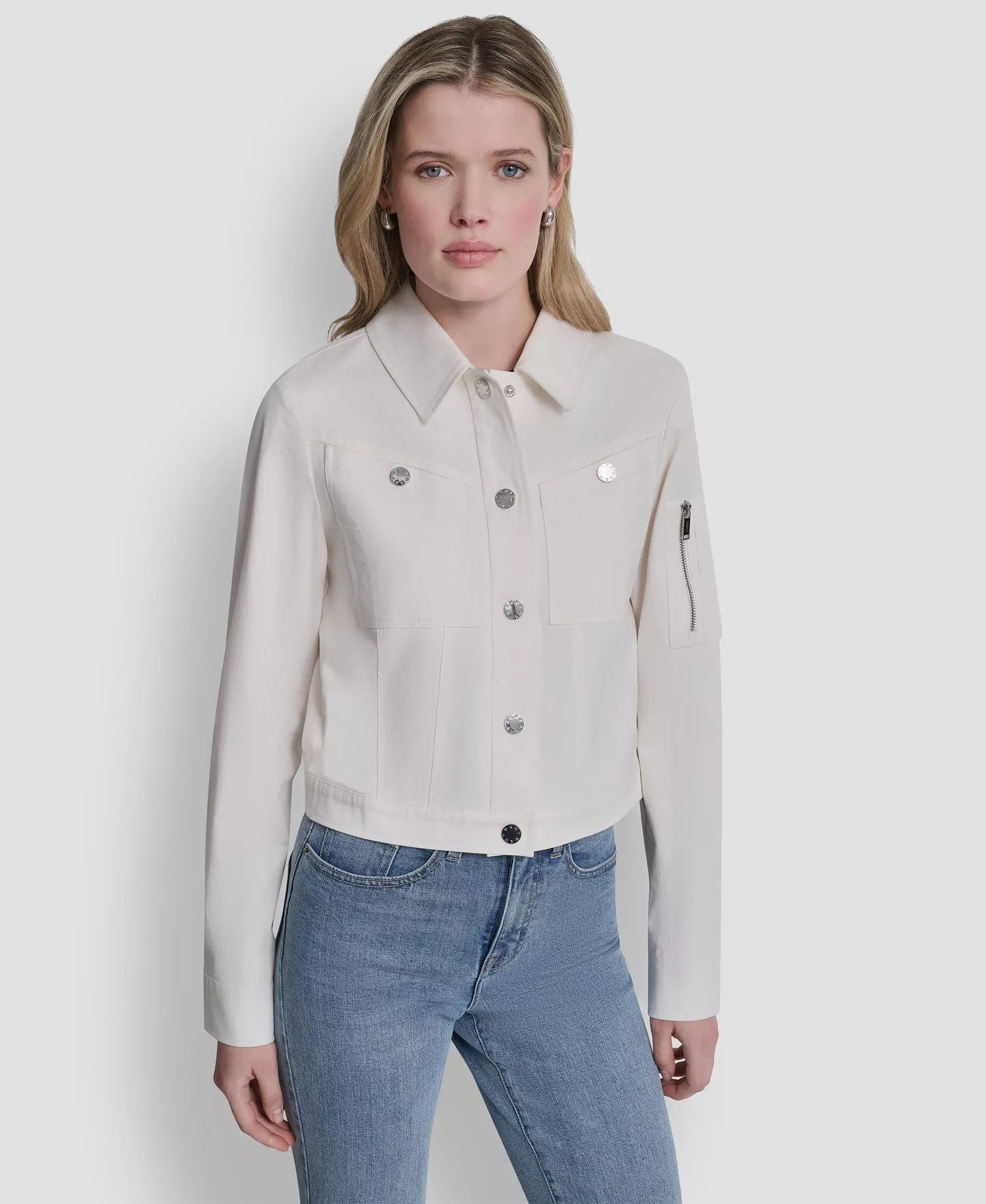 Women's Collared Twill Trucker Jacket - Ivory - L