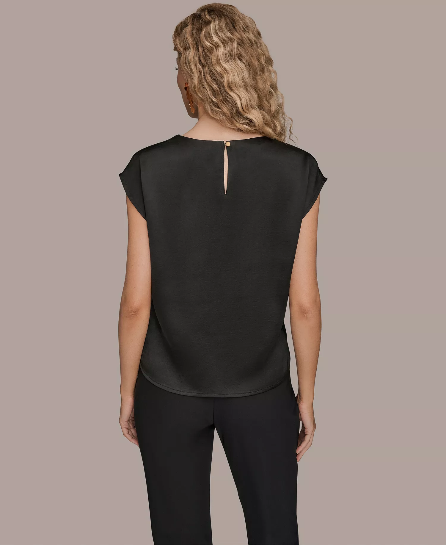 Women's Cap Sleeve Floral Cutout Satin Blouse - Black - L
