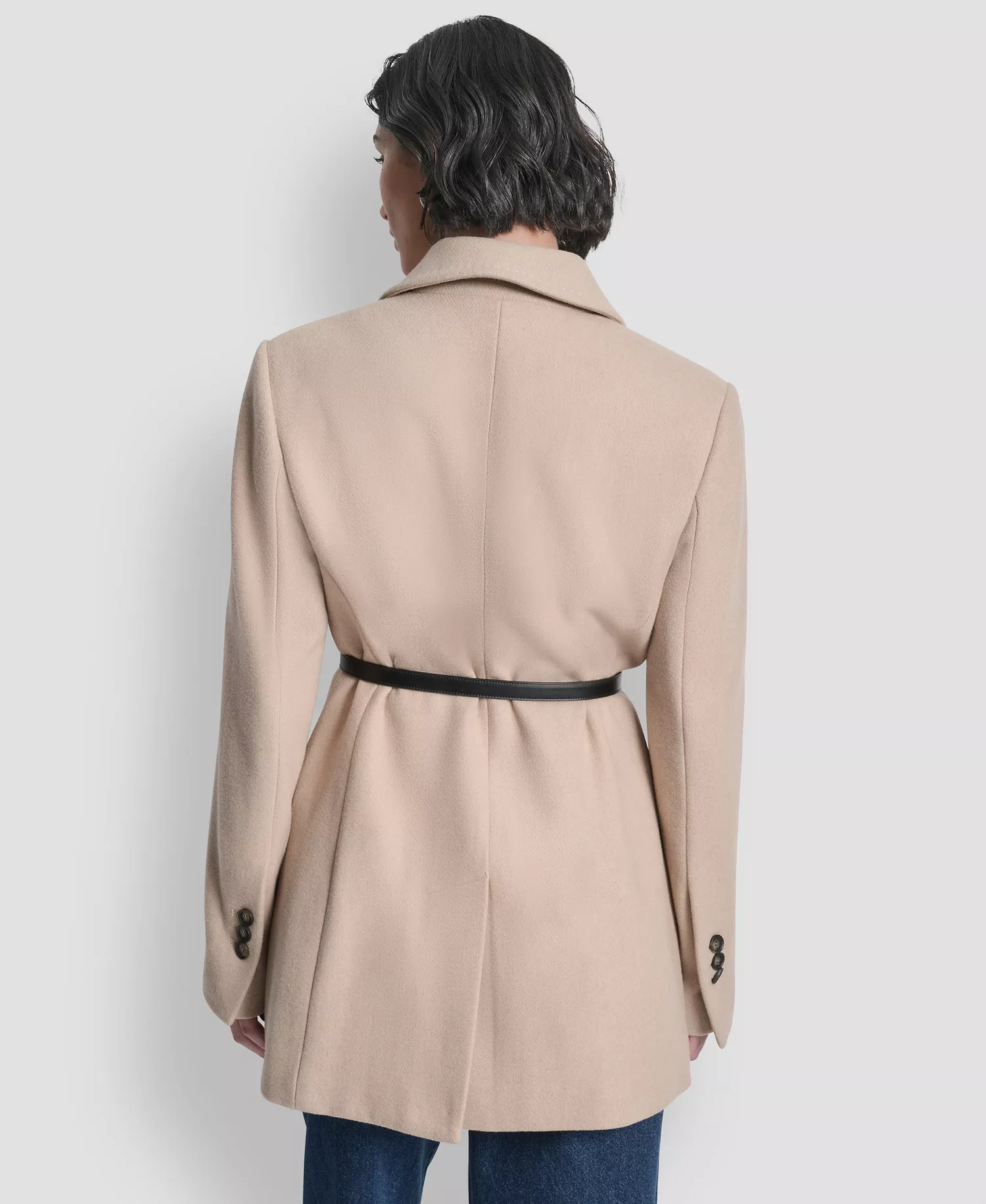 Women's Short Double-Breasted Belted Coat - Light Camel - L
