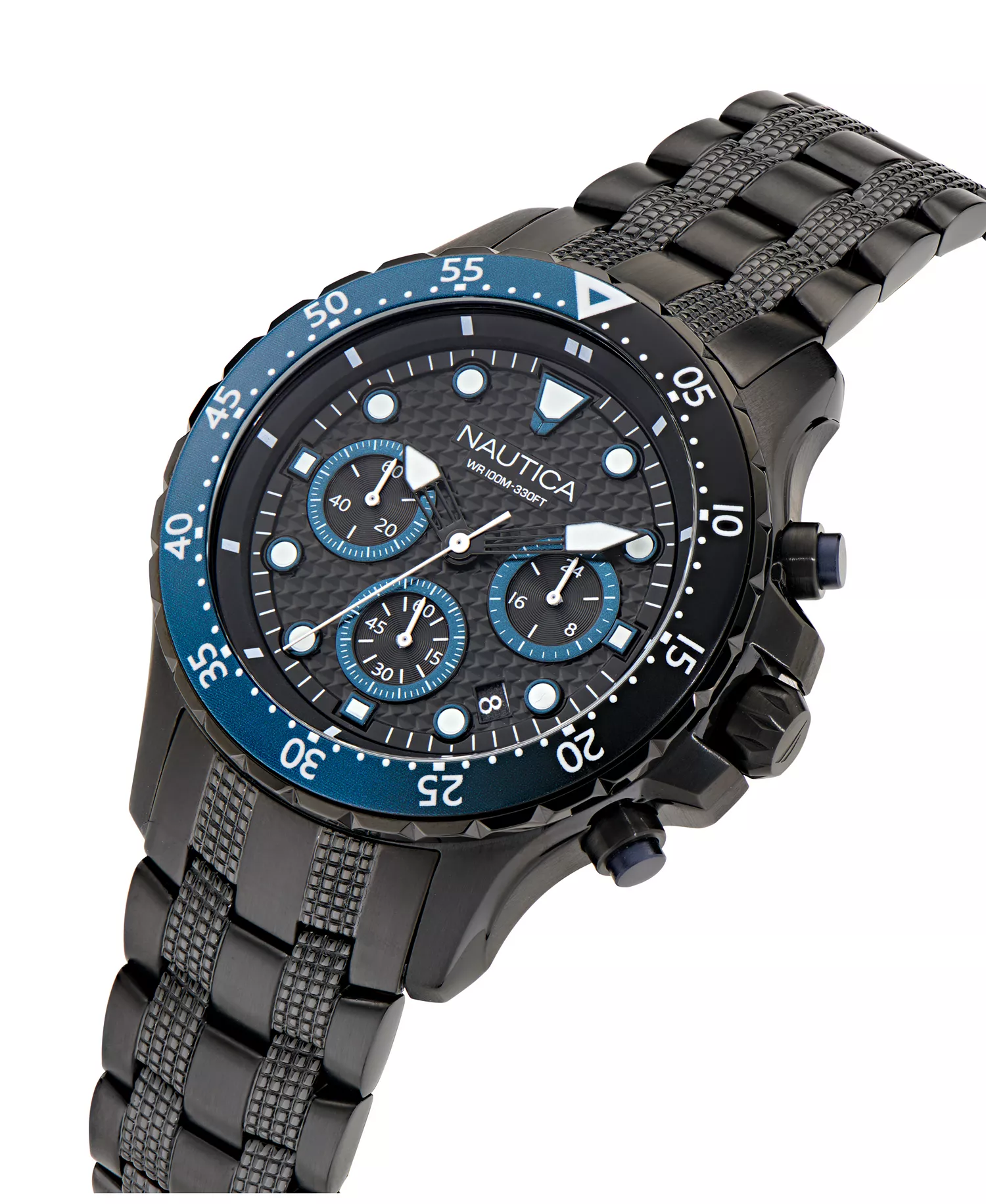 Men's Chronograph Black Stainless-Steel Watch, 44mm - Black - No Size