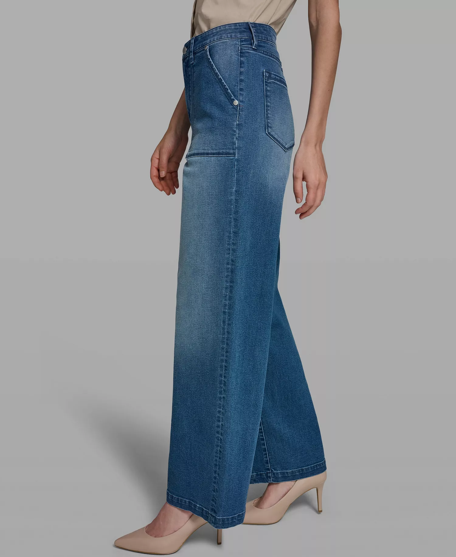 Women's Wide-Leg Mid-Rise Ankle Length Jeans - Steel Blue - 0