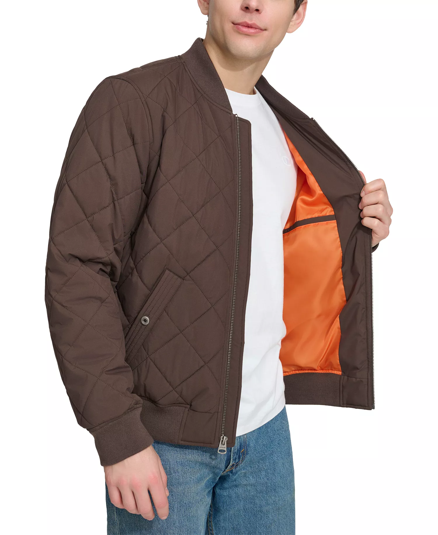 Men's Quilted Fashion Bomber Jacket - Chocolate Brown - 2XL