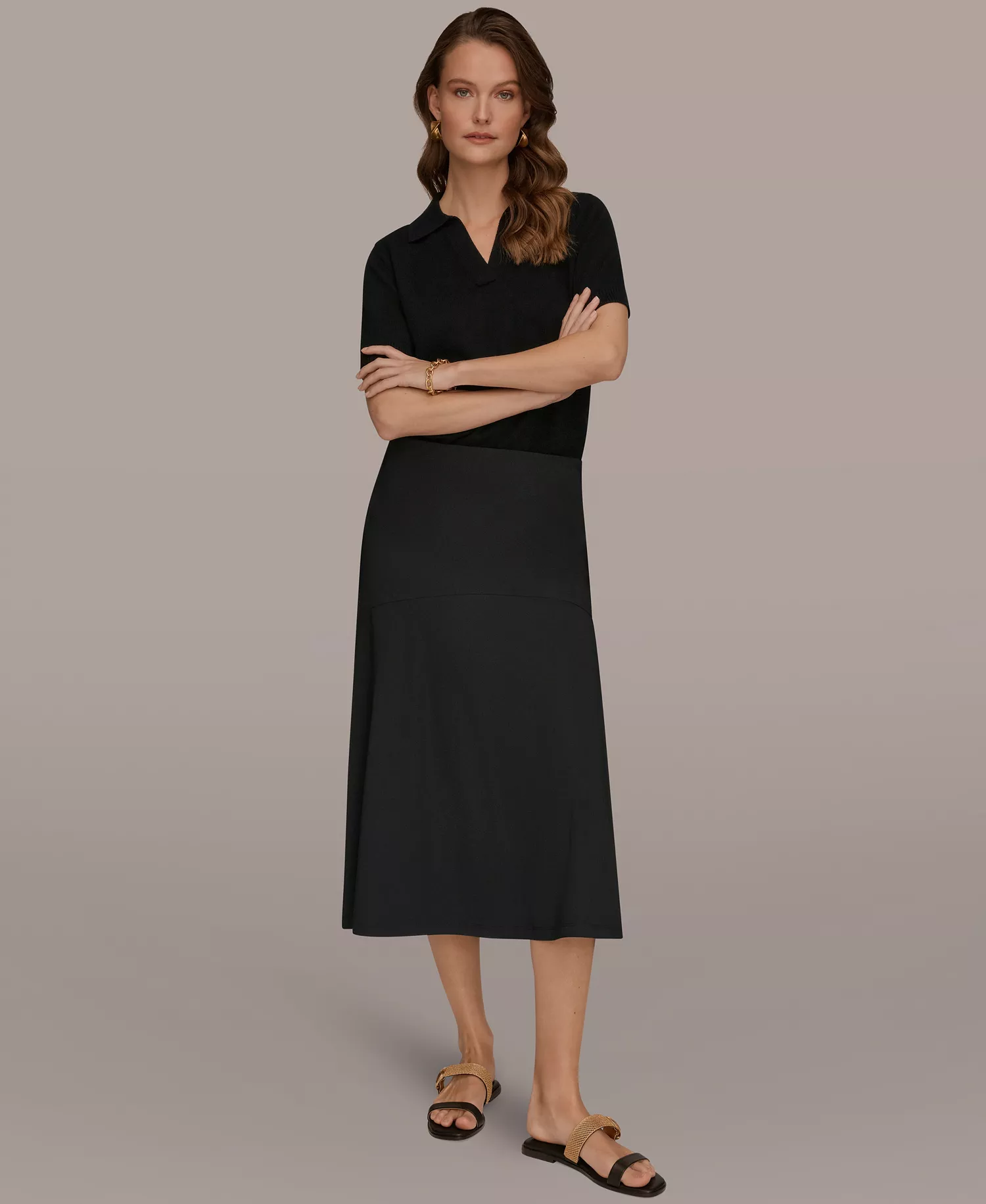 Women's Four Way Stretch High-Low Skirt with Yoke - Black - L