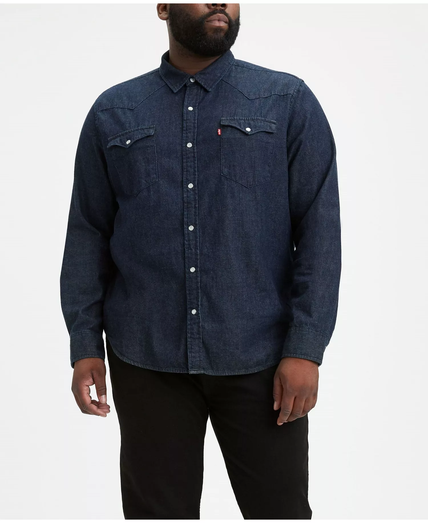 Men's Big & Tall Classic Western Long Sleeve Denim Shirt - Red Cast Rinse Takedown - 3XL