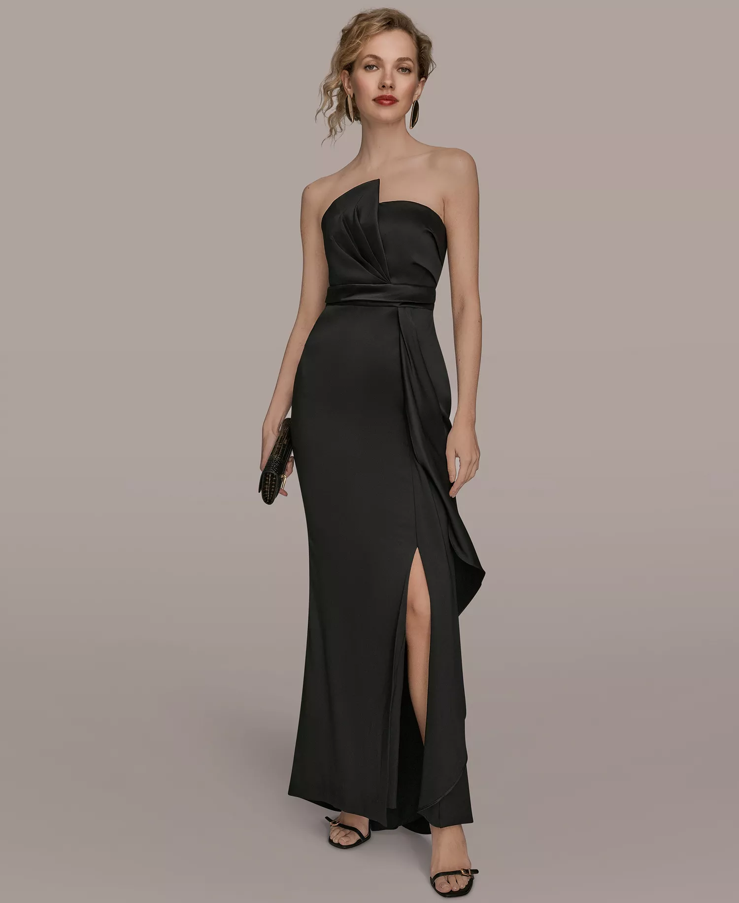Women's Asymmetric Twist Strapless Gown - Black - 10