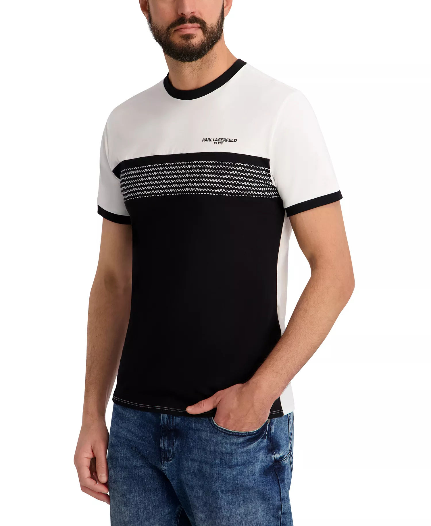 Men's Color Block T-Shirt - Black/White - 2XL