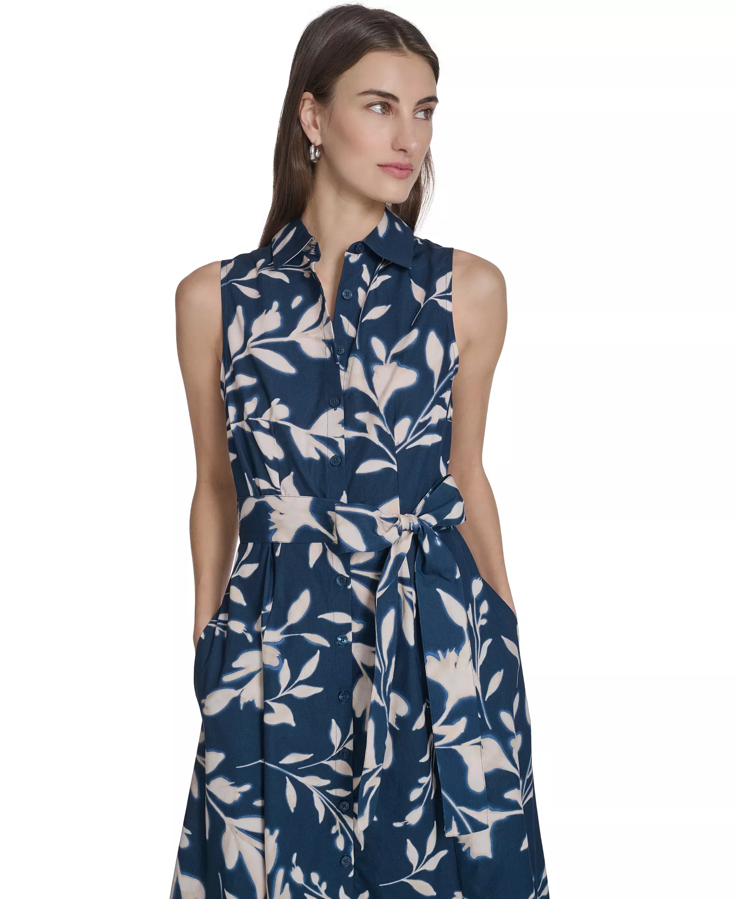 Women's Collared Floral Midi Dress - Indigo/Cashew - 10