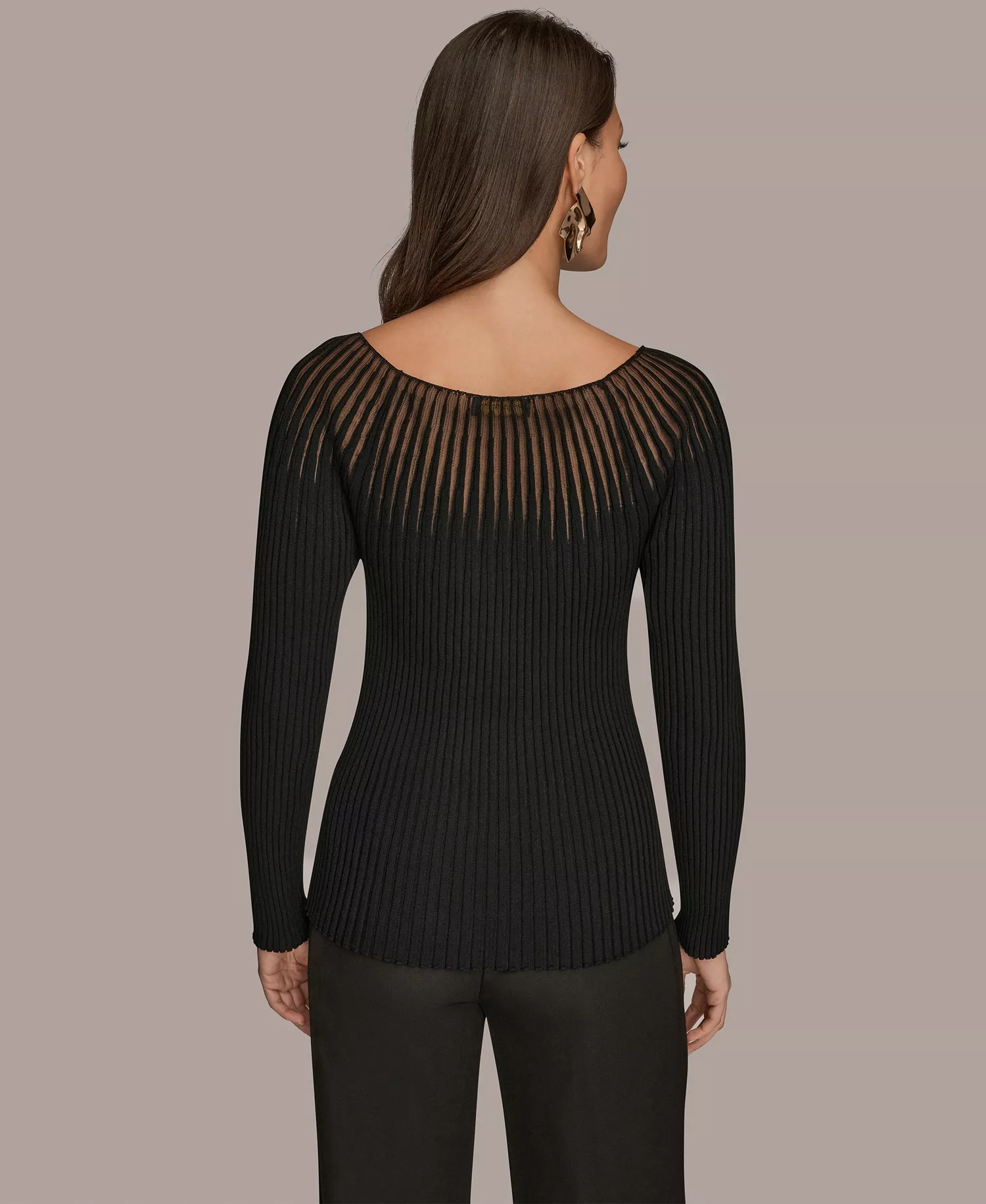 Women's Mesh Detail Boat Neck Sweater - Black - L