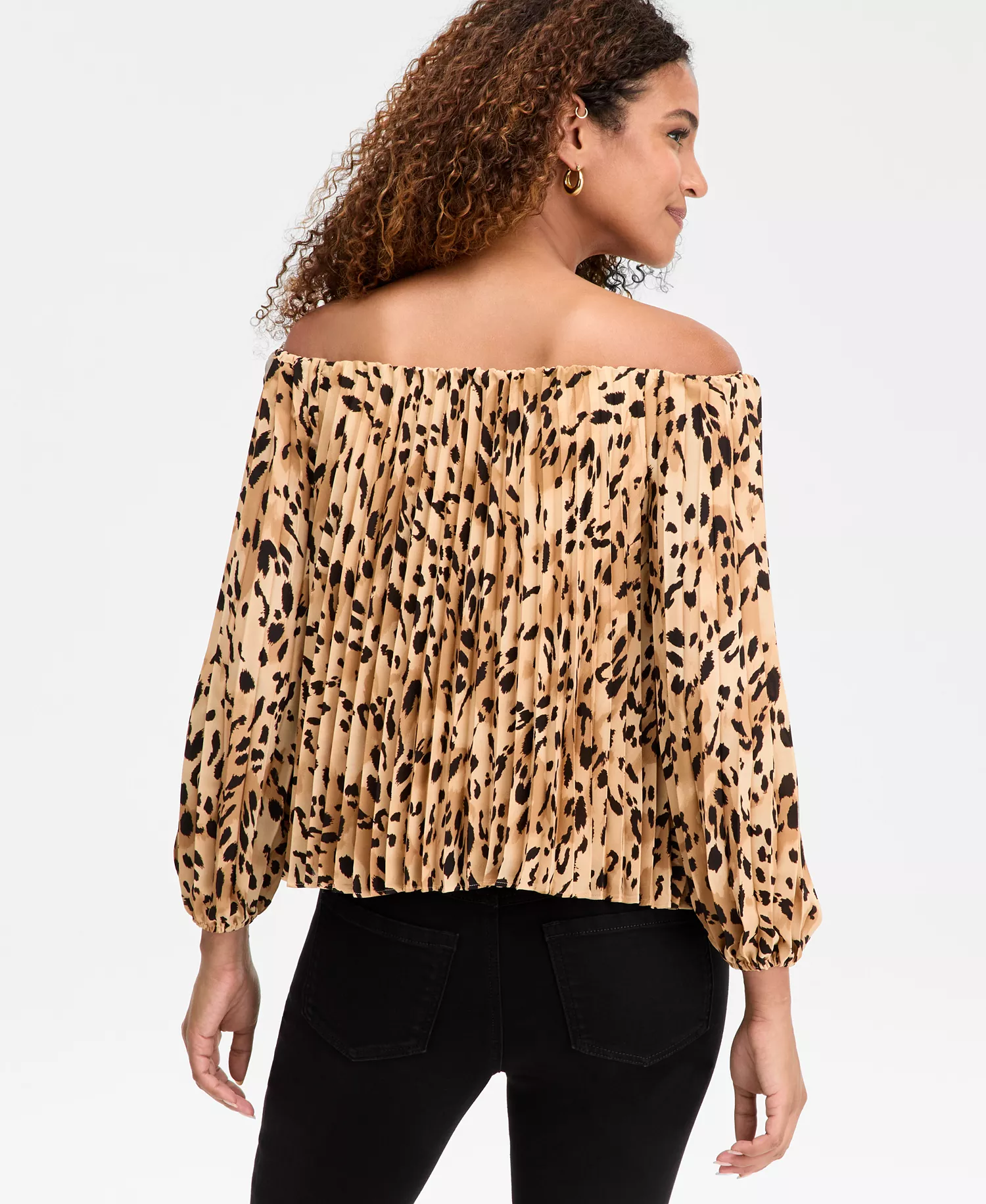 Women's Off-The-Shoulder Pleated Blouse, Macy's Exclusive - Caliste Animal - S