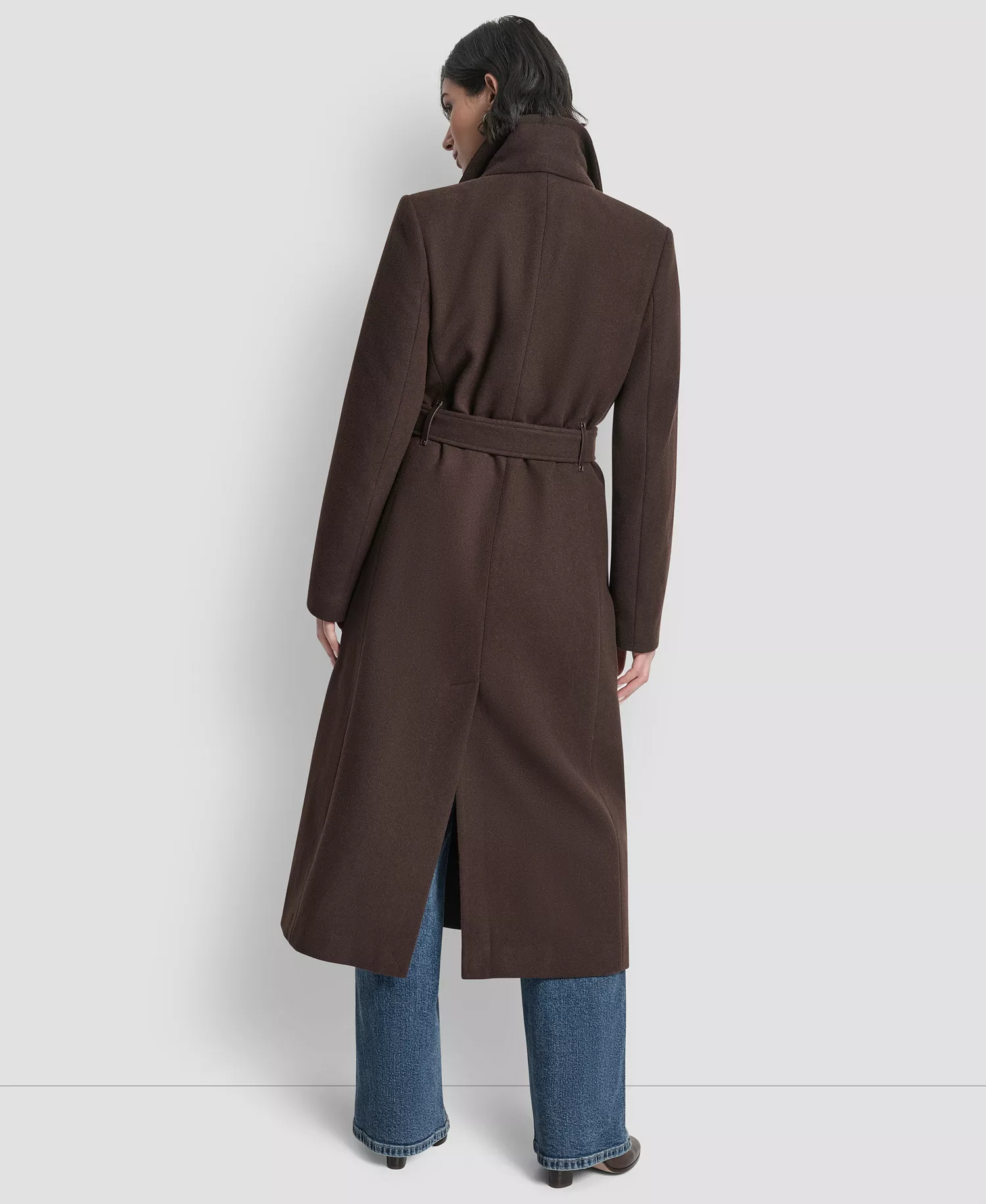 Women's Wing Collar Asymmetrical Wrap Coat - Bitter - L
