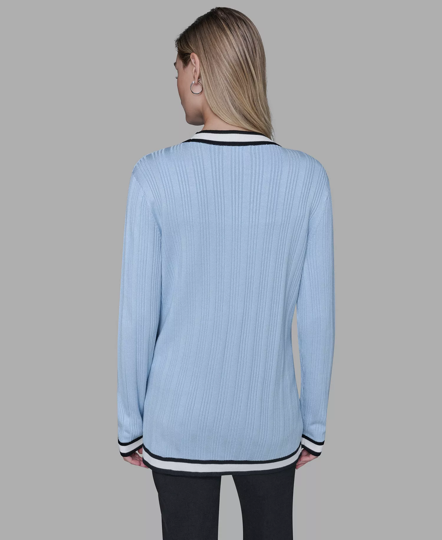 Women's V-Neck Contrast Cardigan - Blue Aura - L