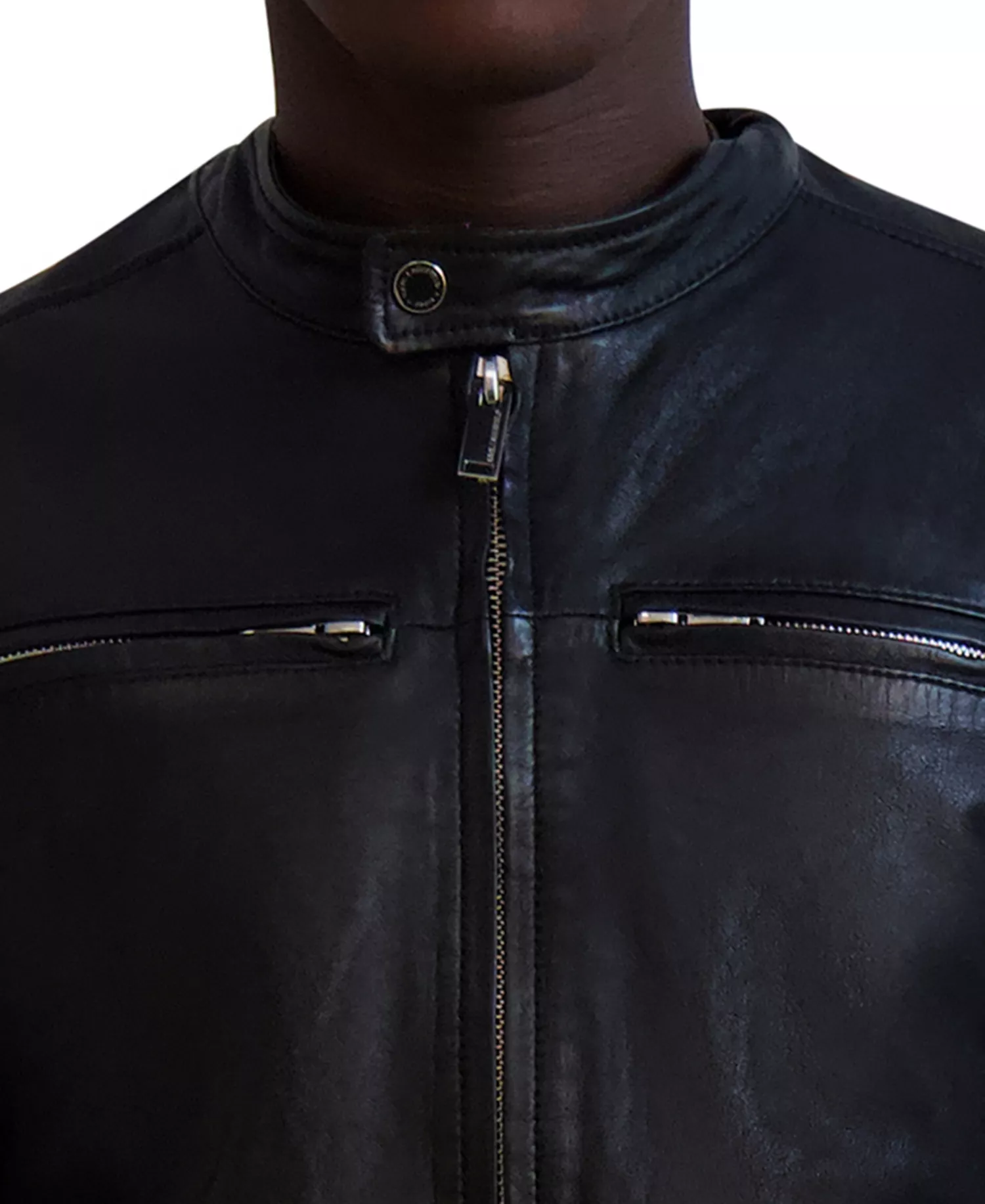 Paris Men's Band-Collar Distressed Leather Jacket - Black - 2XL