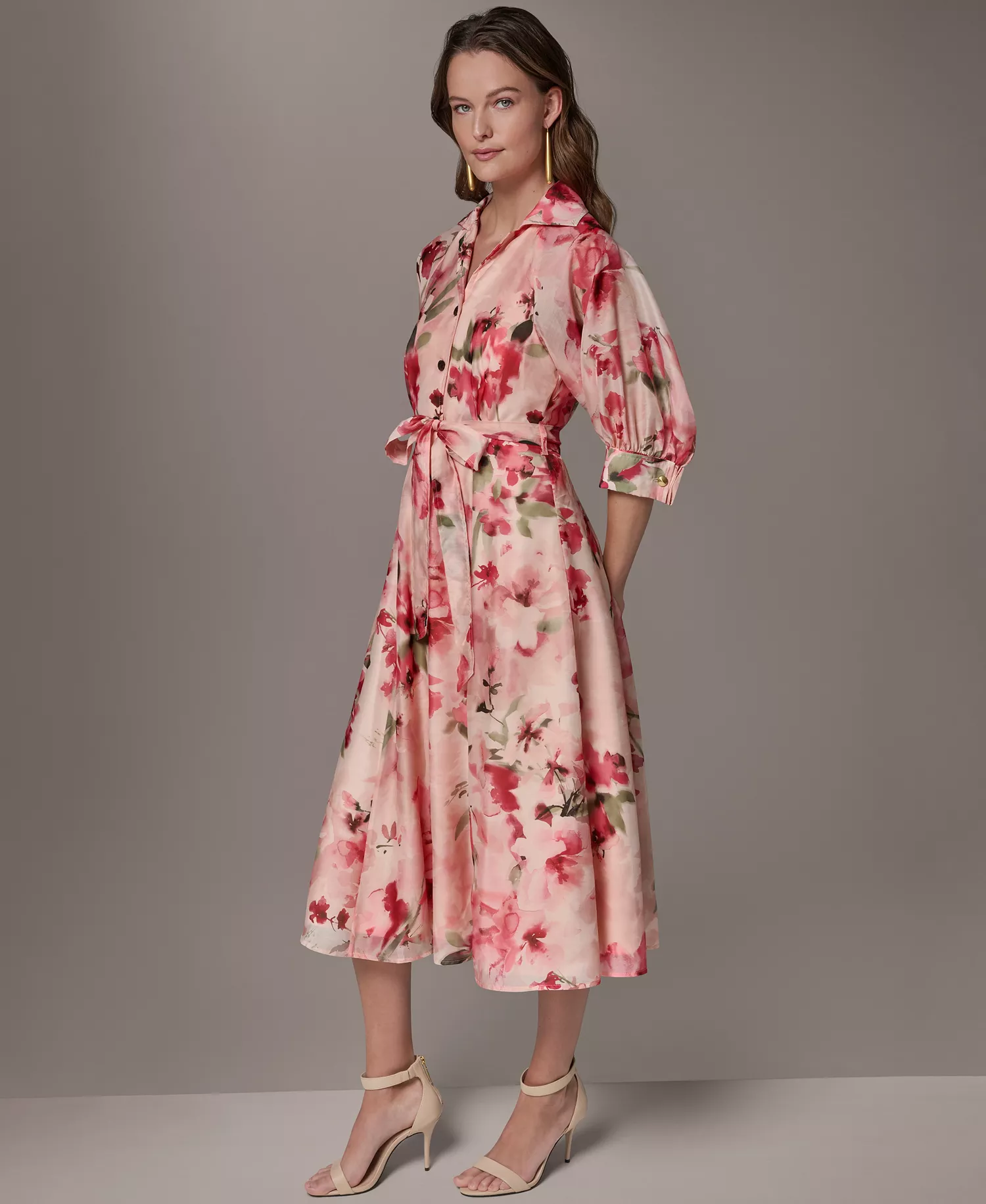 Petite Organza Shirt Dress - Geranium Multi - 0P