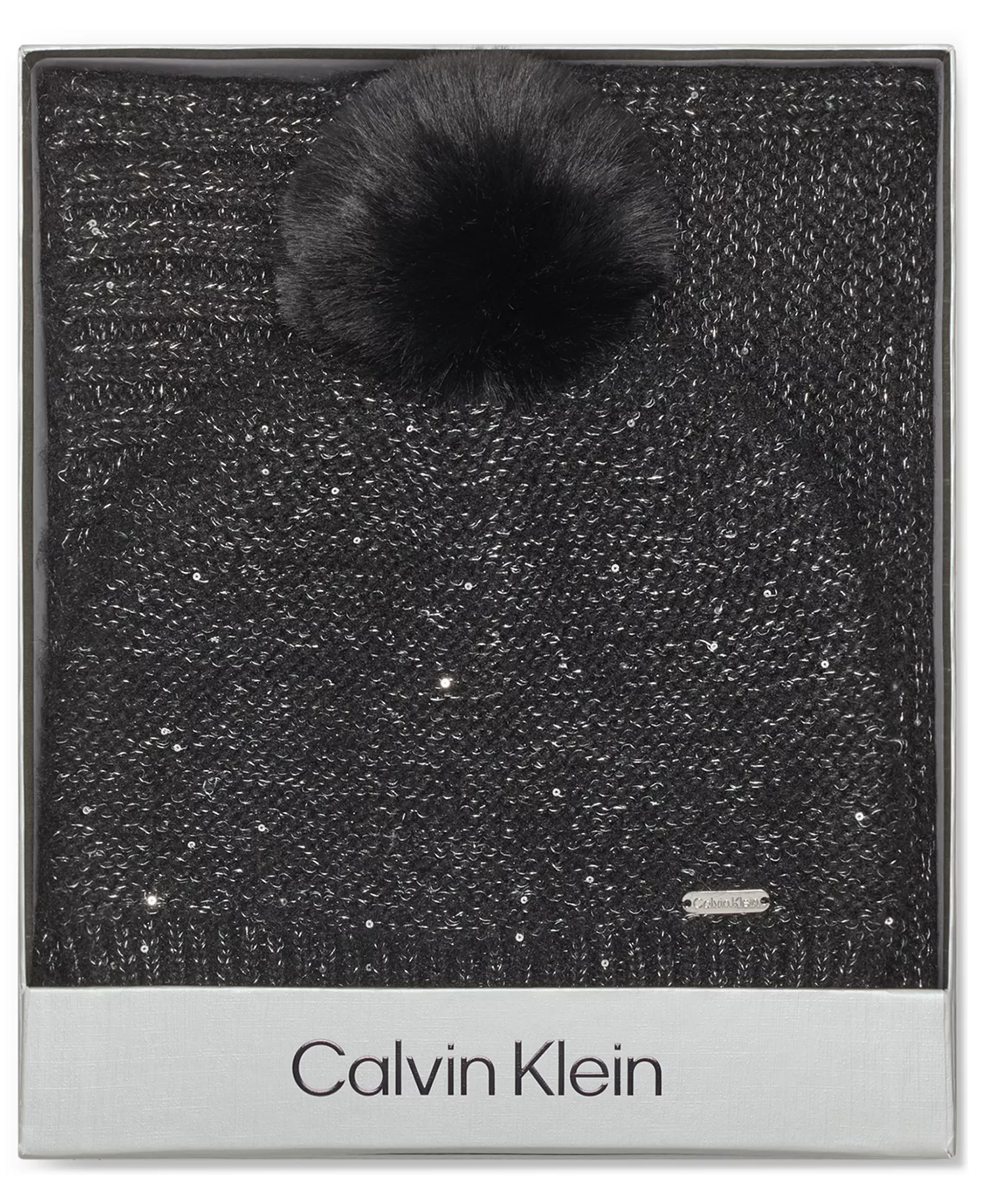 2-Piece Mini Sequin Hat and Scarf Set - Black - OS