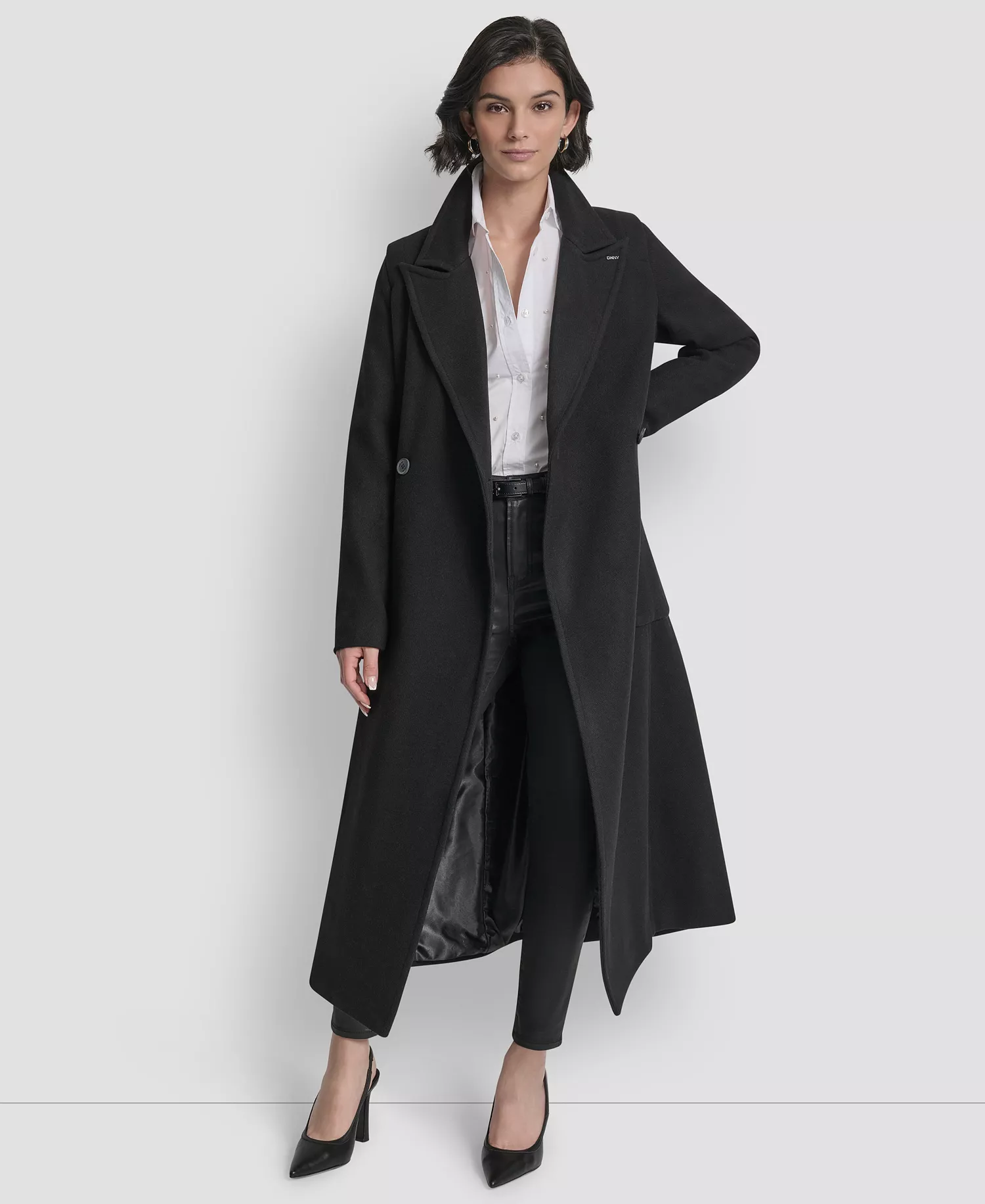 Women's Notch Collar Belted Wrap Coat - Black - L