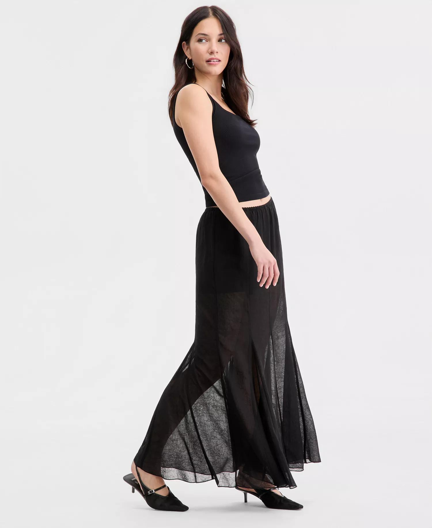 Women's Godet Maxi Skirt, Macy's Exclusive - Deep Black - L