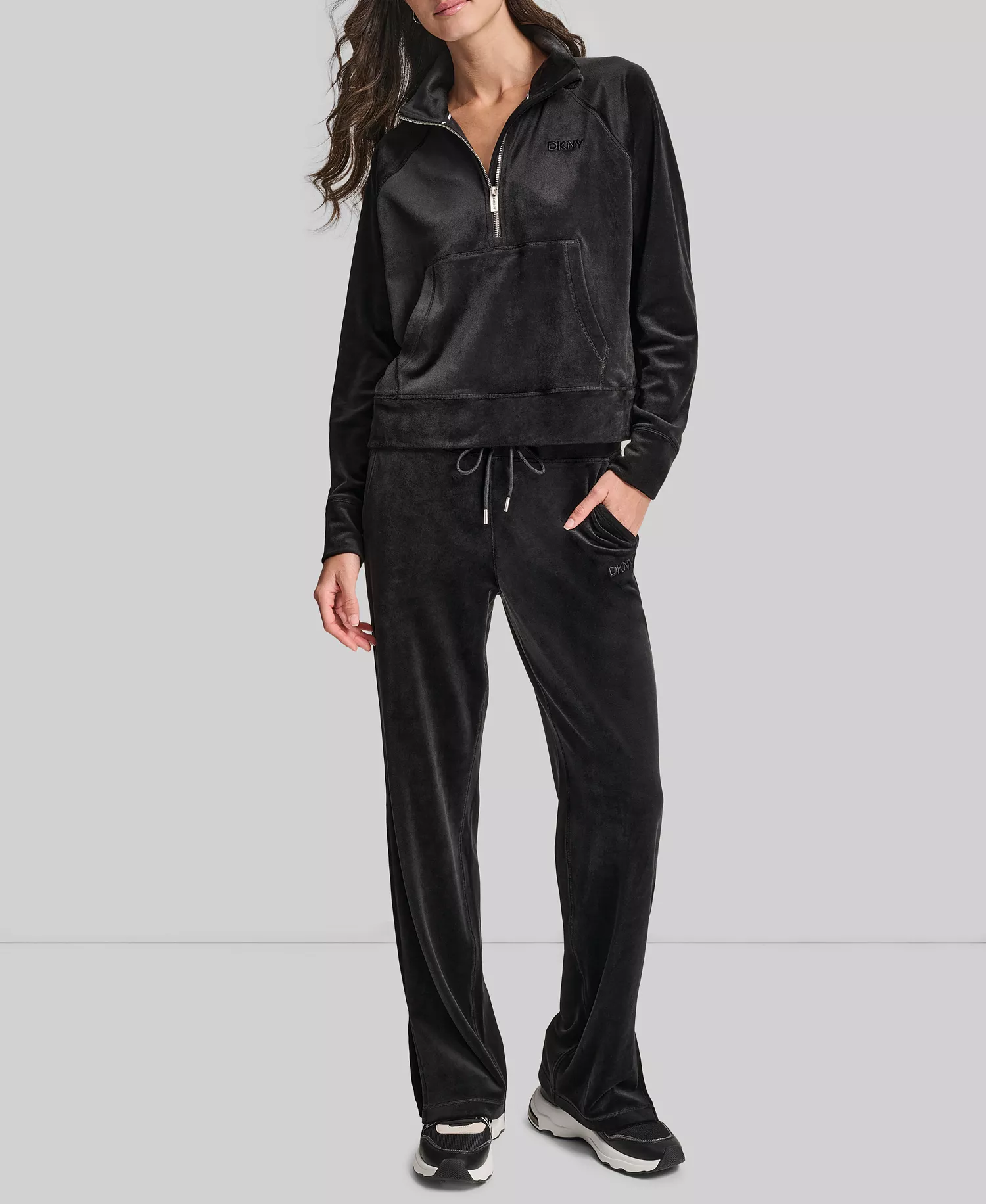 Women's Platinum Velour Embroidered Logo Sweatshirt - Black - L