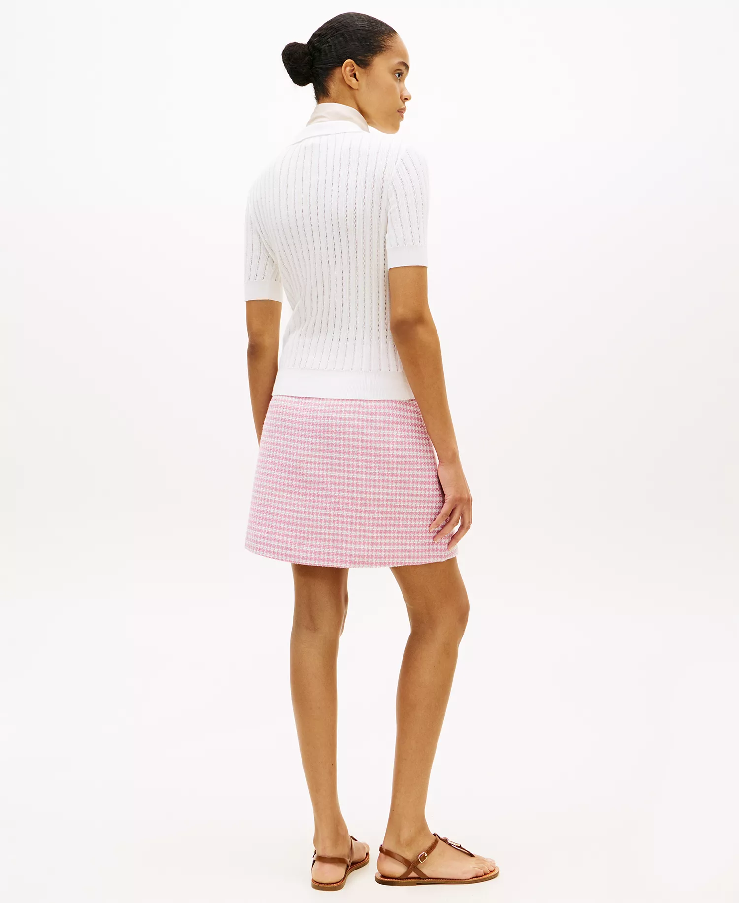 Women's Pointelle Rib Short-Sleeve Polo Sweater - Ecru - L