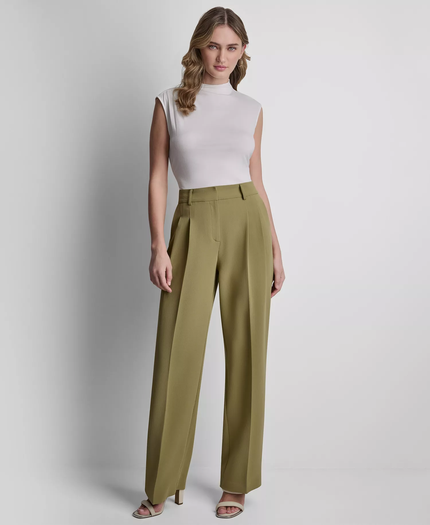 Petite Textured Mid-Rise Trousers - Sage - 0P