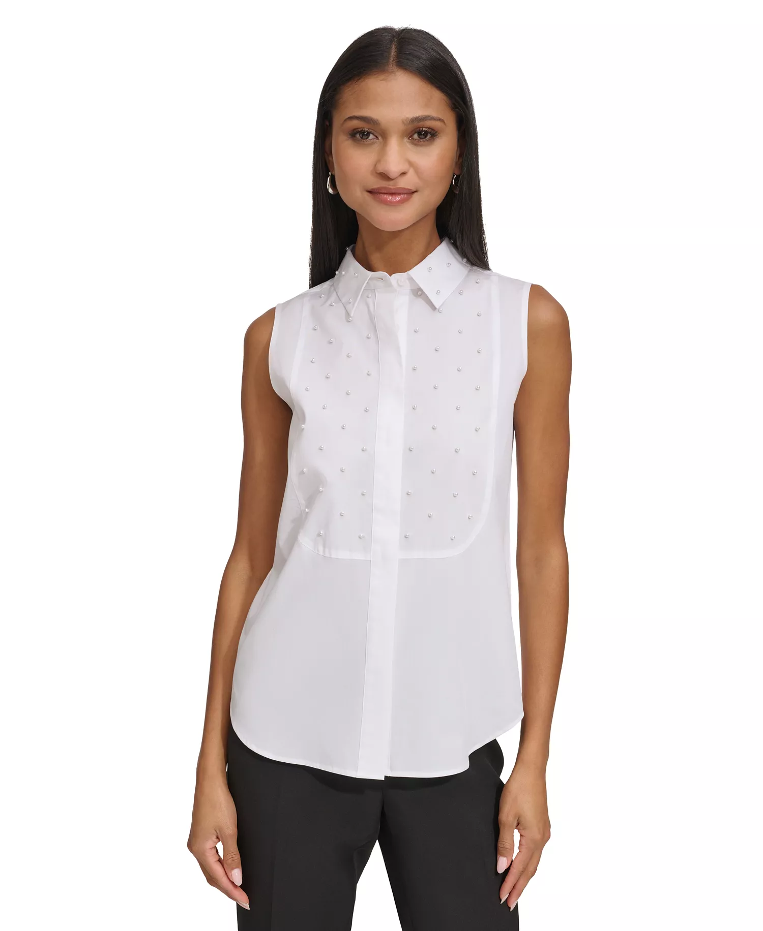 Women's Embellished Bib Shirt - White - L
