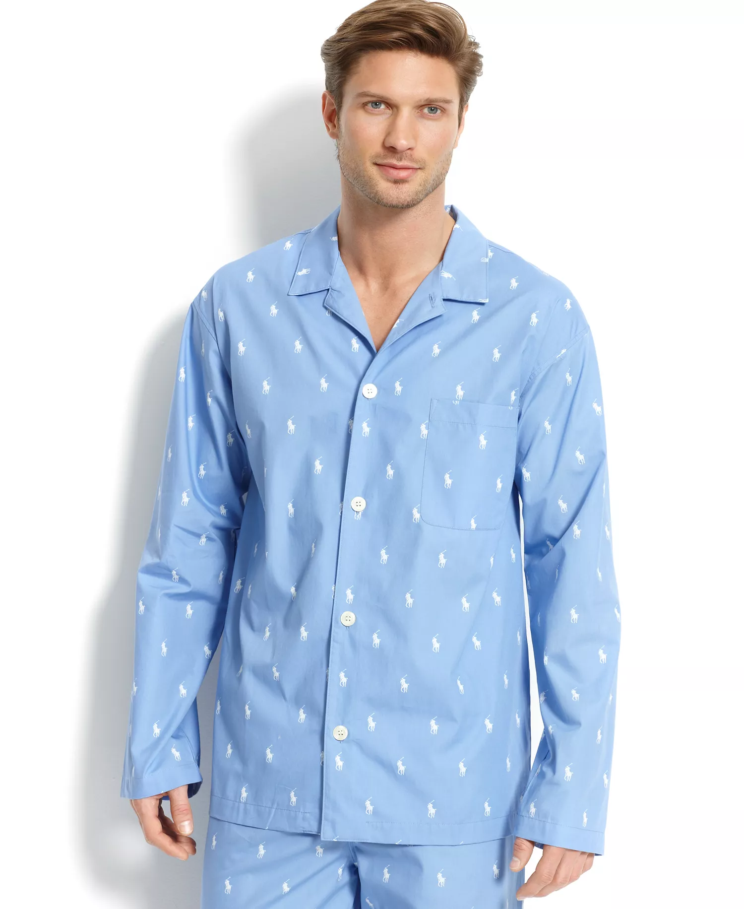 Men's All Over Polo Player Pajama Shirt - Beach Blue - L