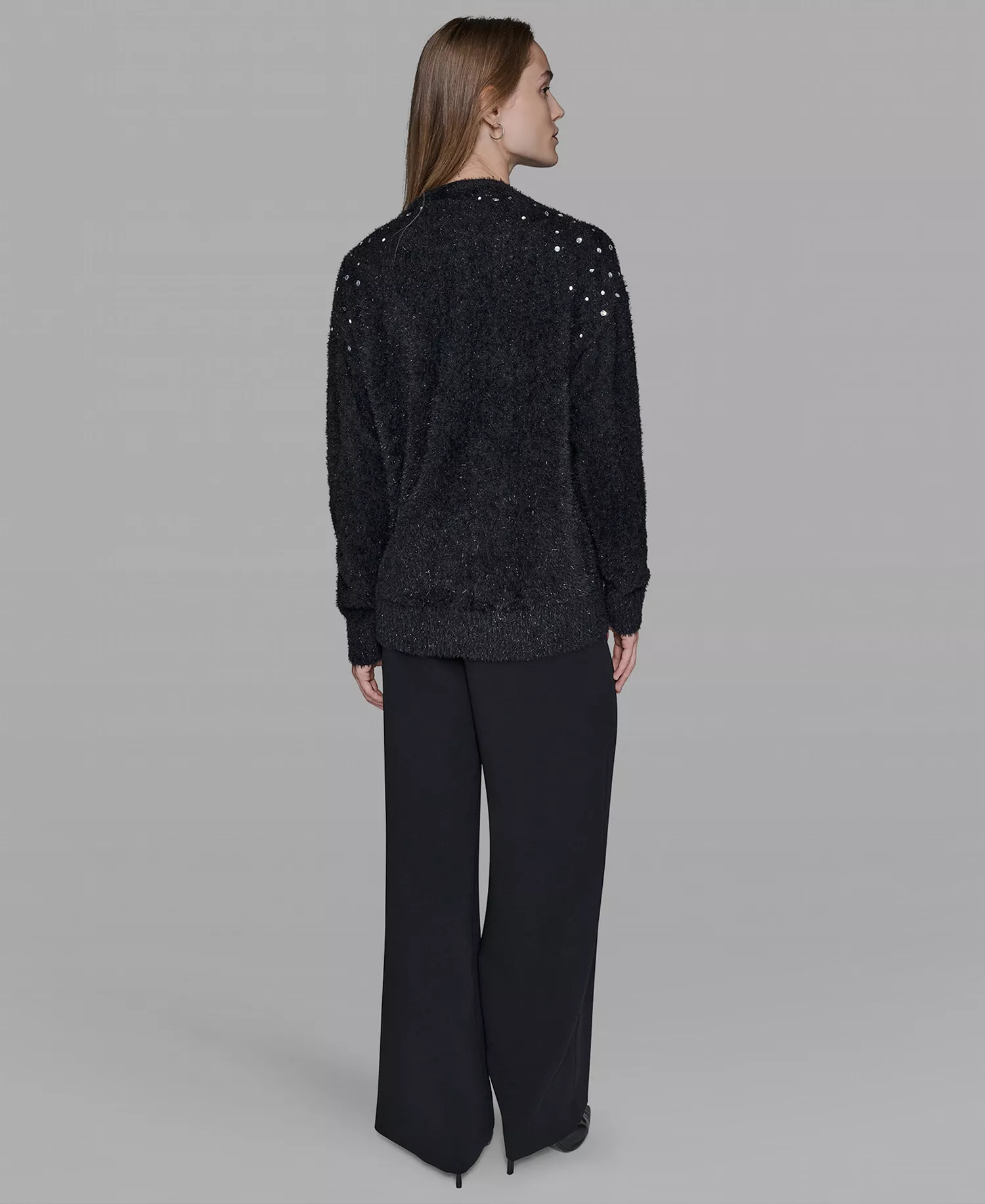 Women’s V-Neck Cardigan with Signature Button Closure - Black - L