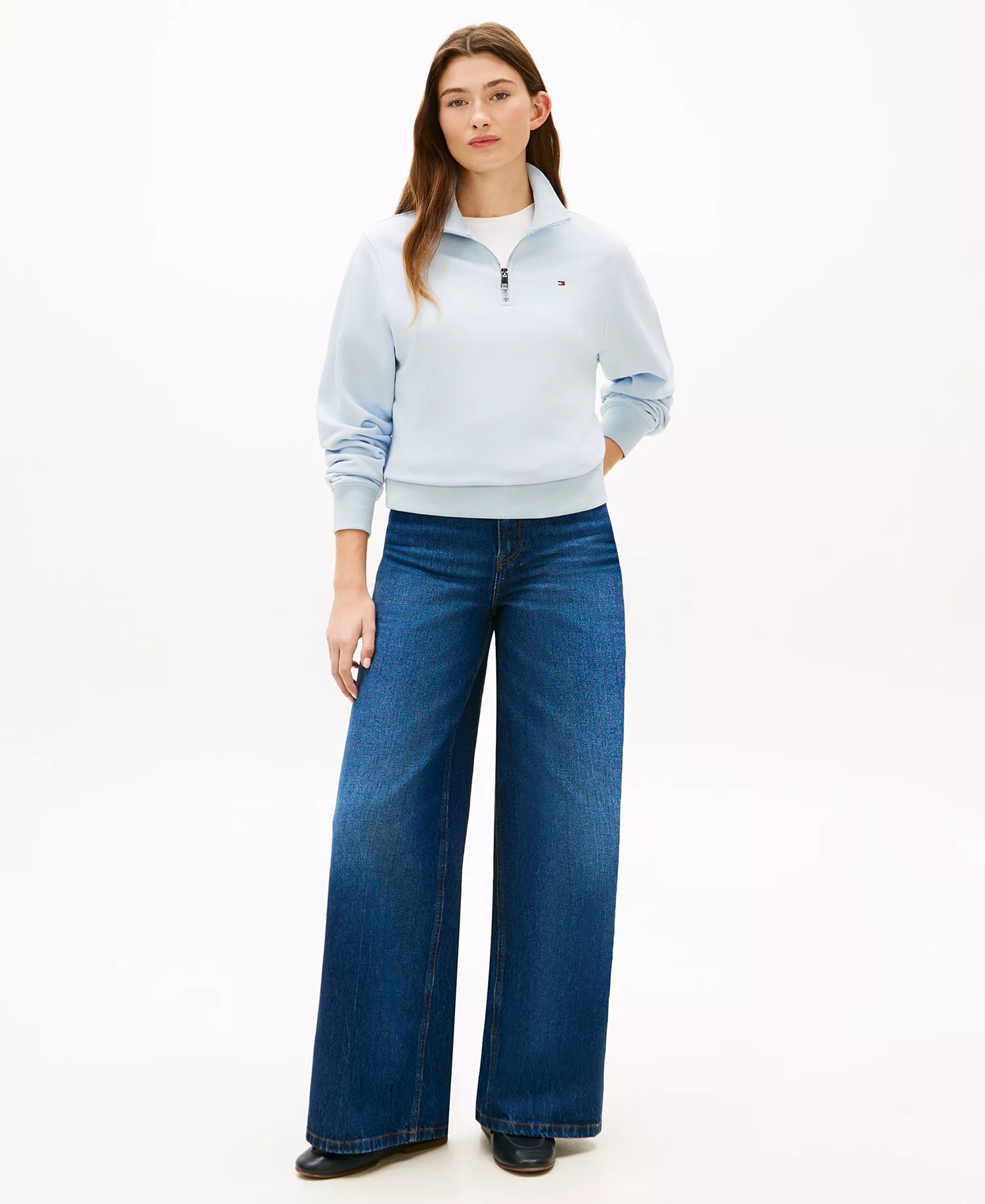 Women's Half-Zip Sweatshirt - Breezy Blue - L