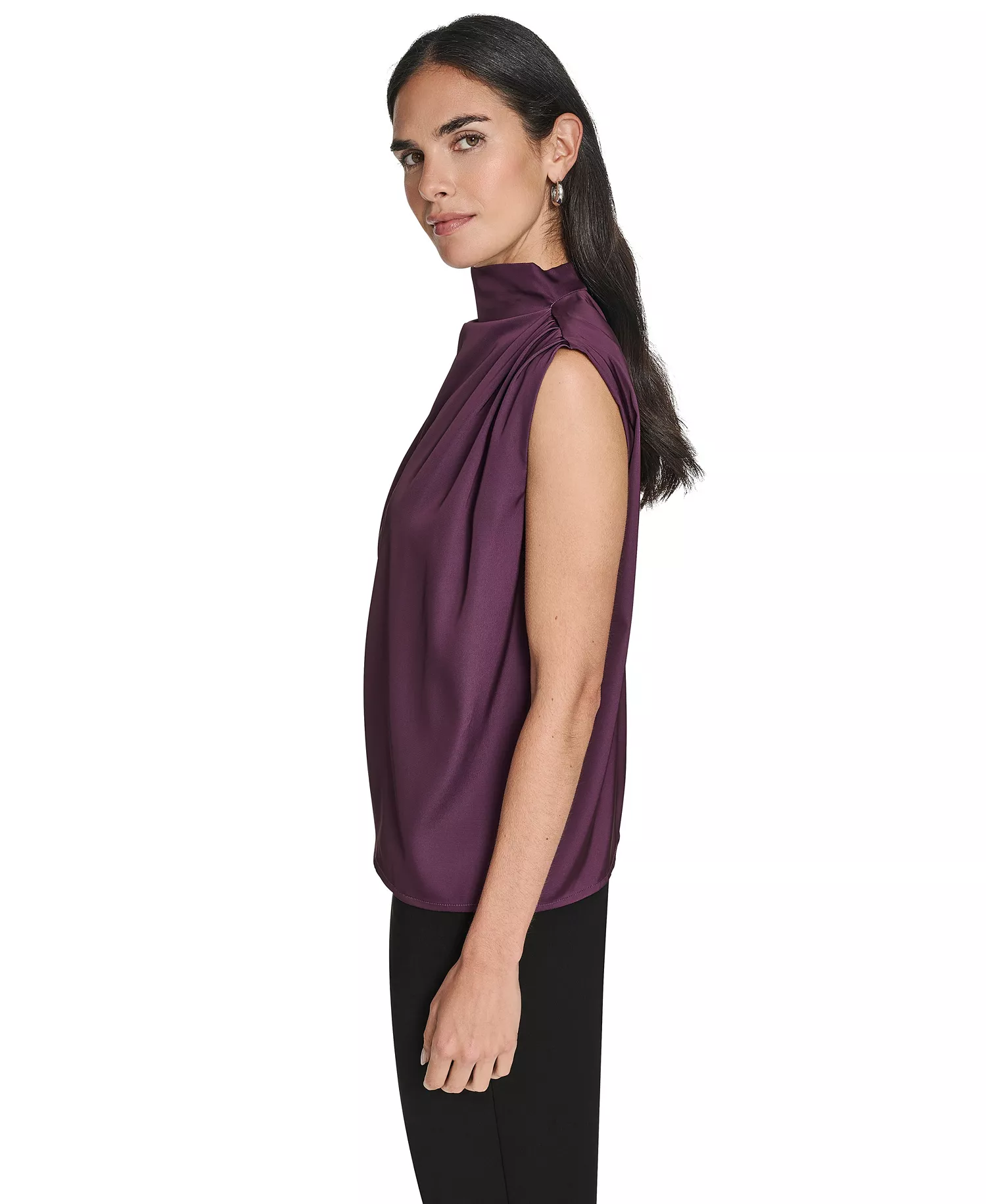 Women's Mock Neck Top - Aubergine - L