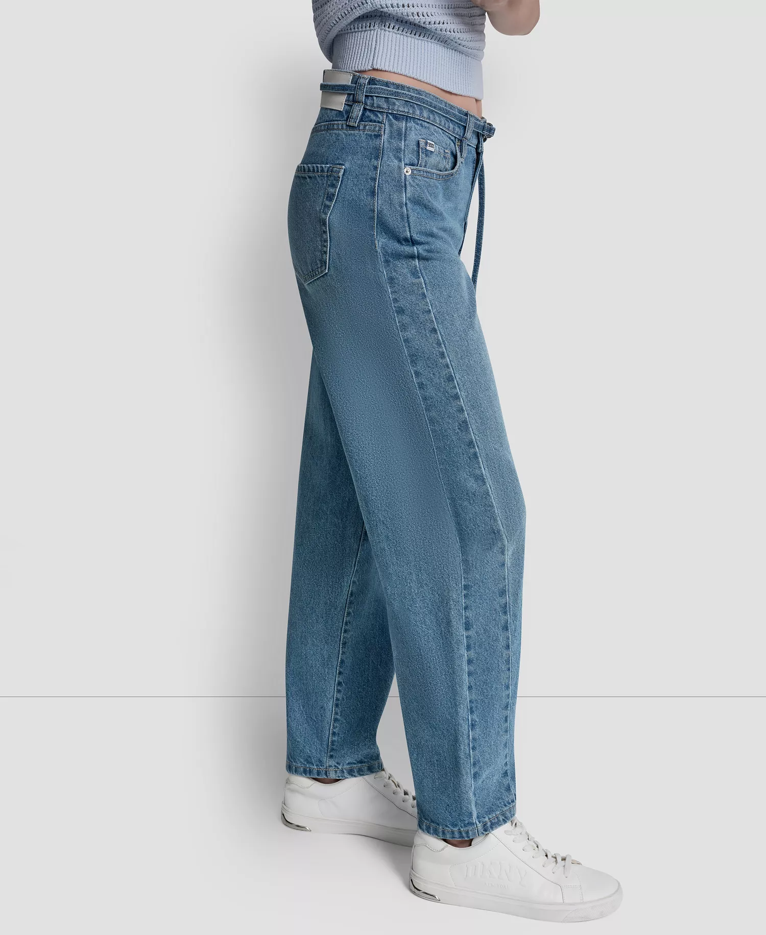 Women's Mid-Rise Forward Seamed Barrel Jeans With Self Belt - Waterford - 24