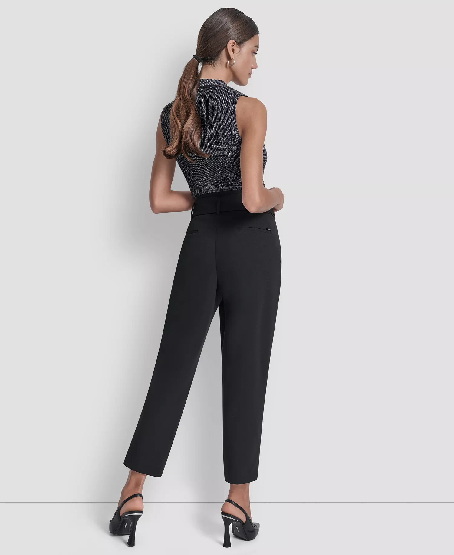 Women's Tie-Waist High-Rise Straight-Fit Pants  - Black - 0
