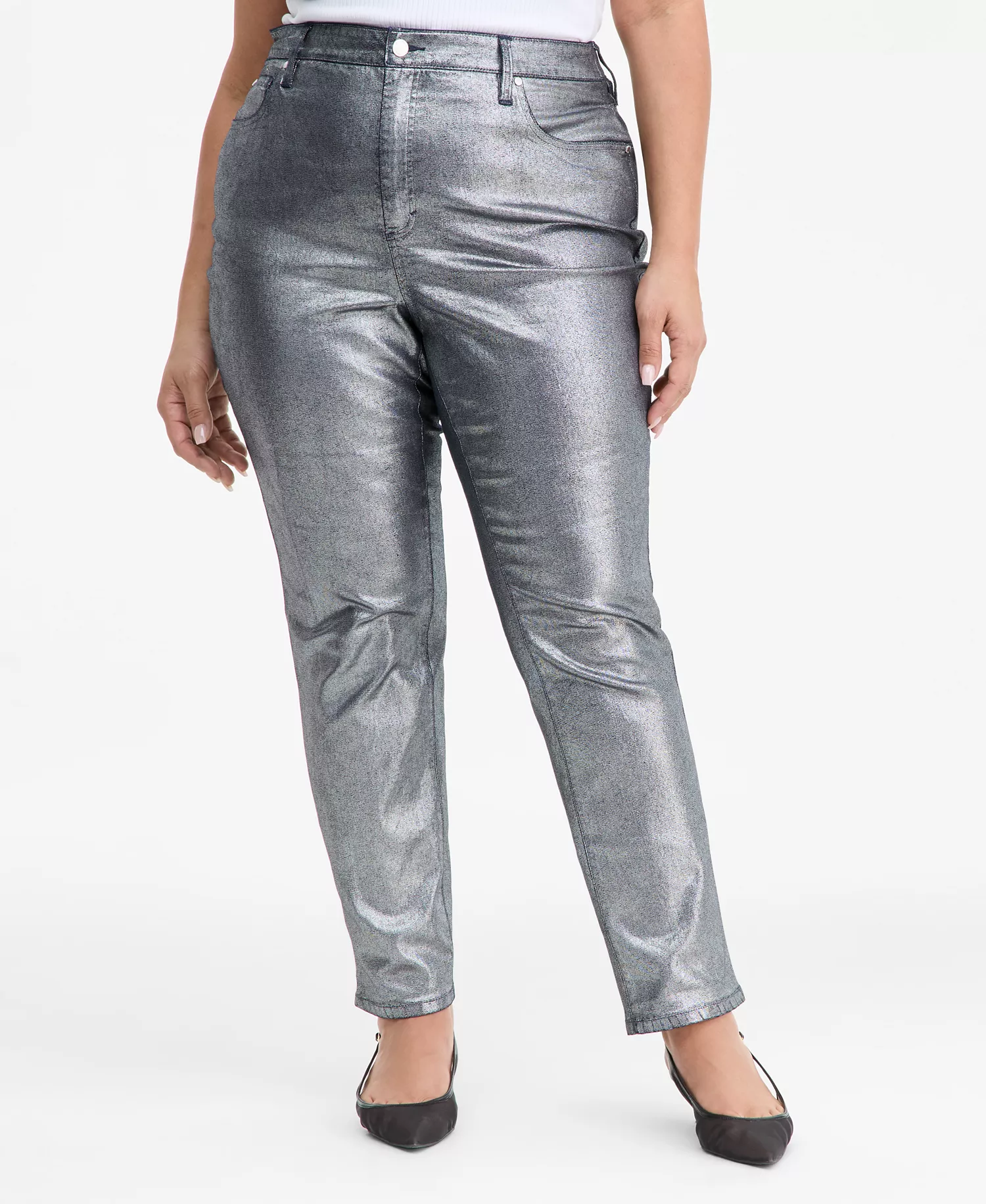 Plus Size Metallic Straight-Leg Jeans, Created for Macy's - Silver - 28W
