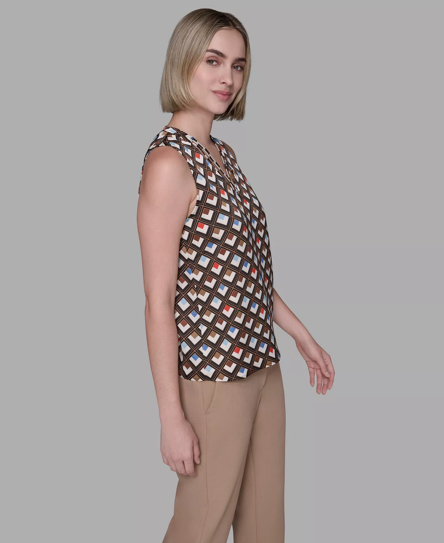 Women's Printed Sleeveless Top - Black Multi - L