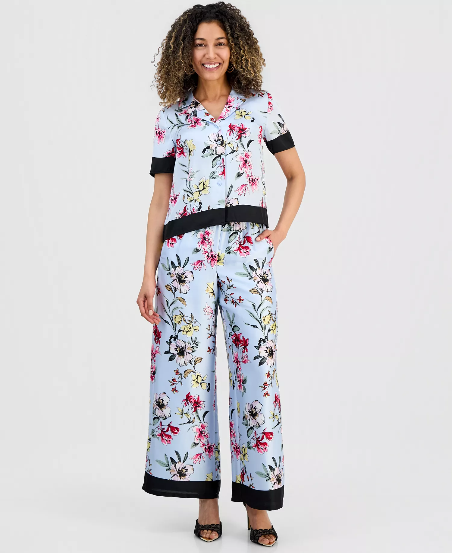 Petite Twill Border-Hem Pants, Macy's Exclusive - Dara Blooms - P/L