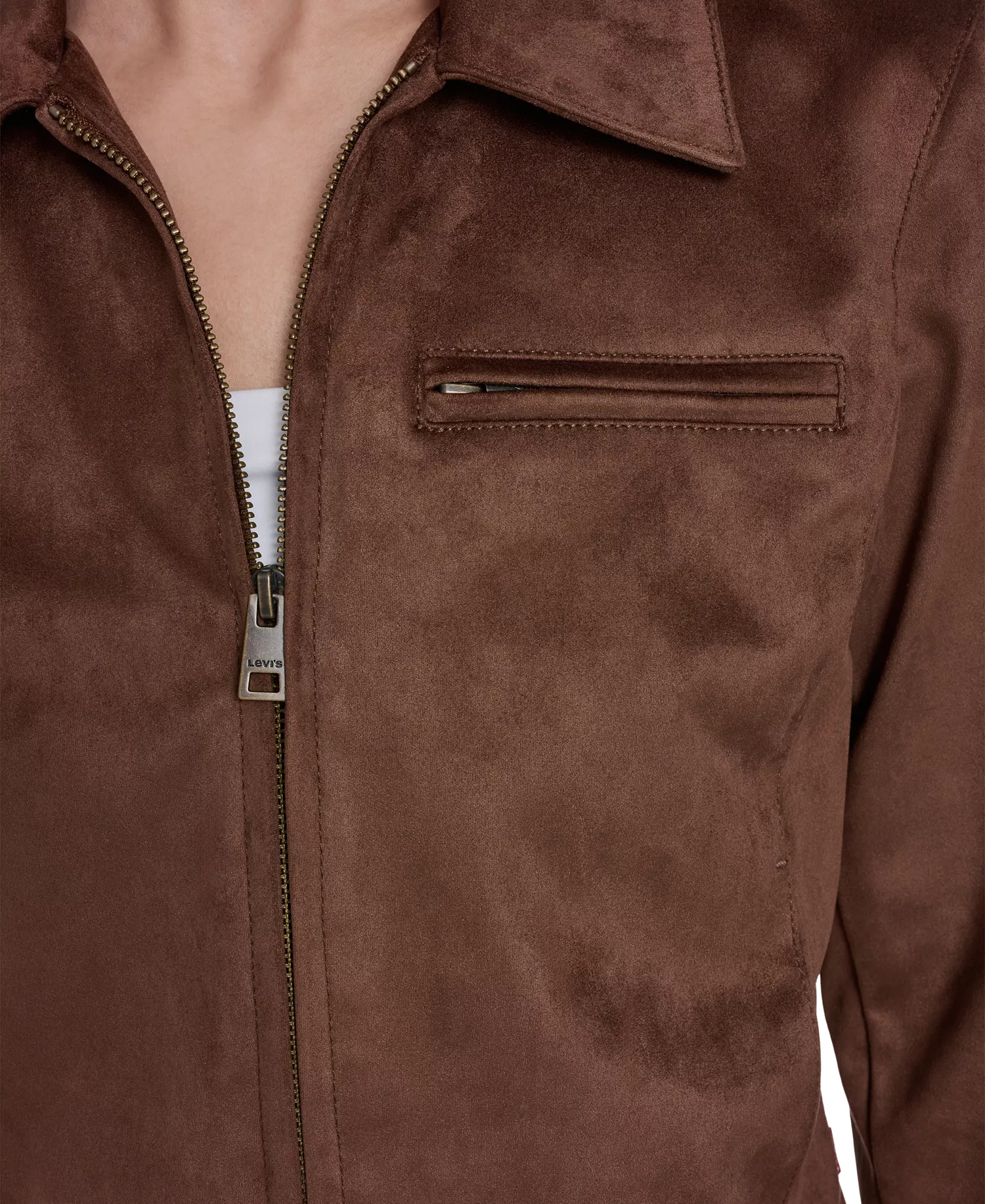 Women's Faux Suede Laydown Collar Jacket - Maple - L