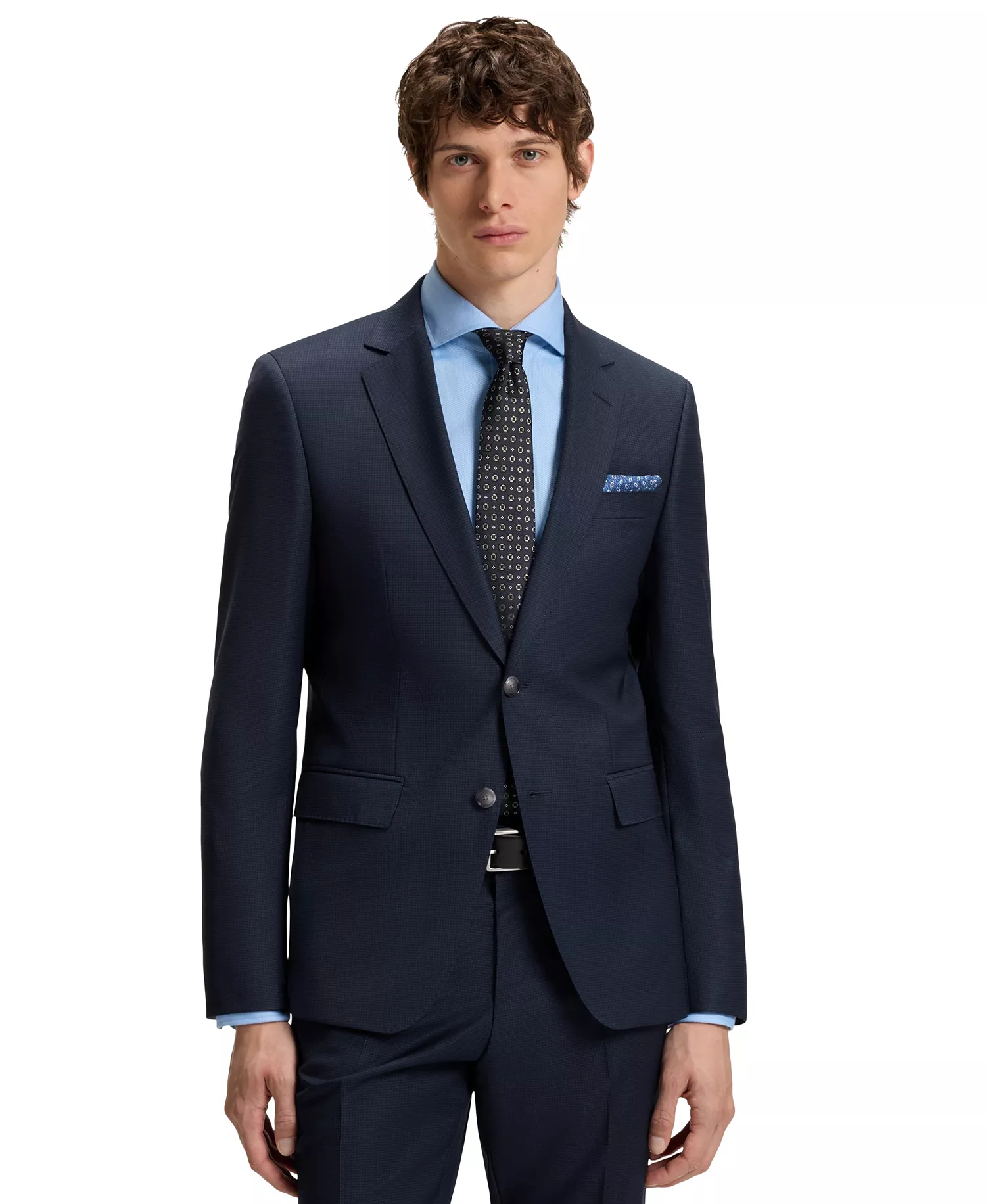 Men's Micro-Patterned Virgin Wool Slim-Fit Suit - Dark Blue - 42R