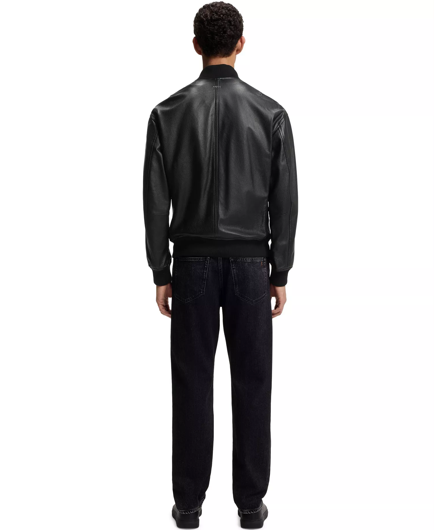 Men's Leather Bomber Jacket - Black - 36R
