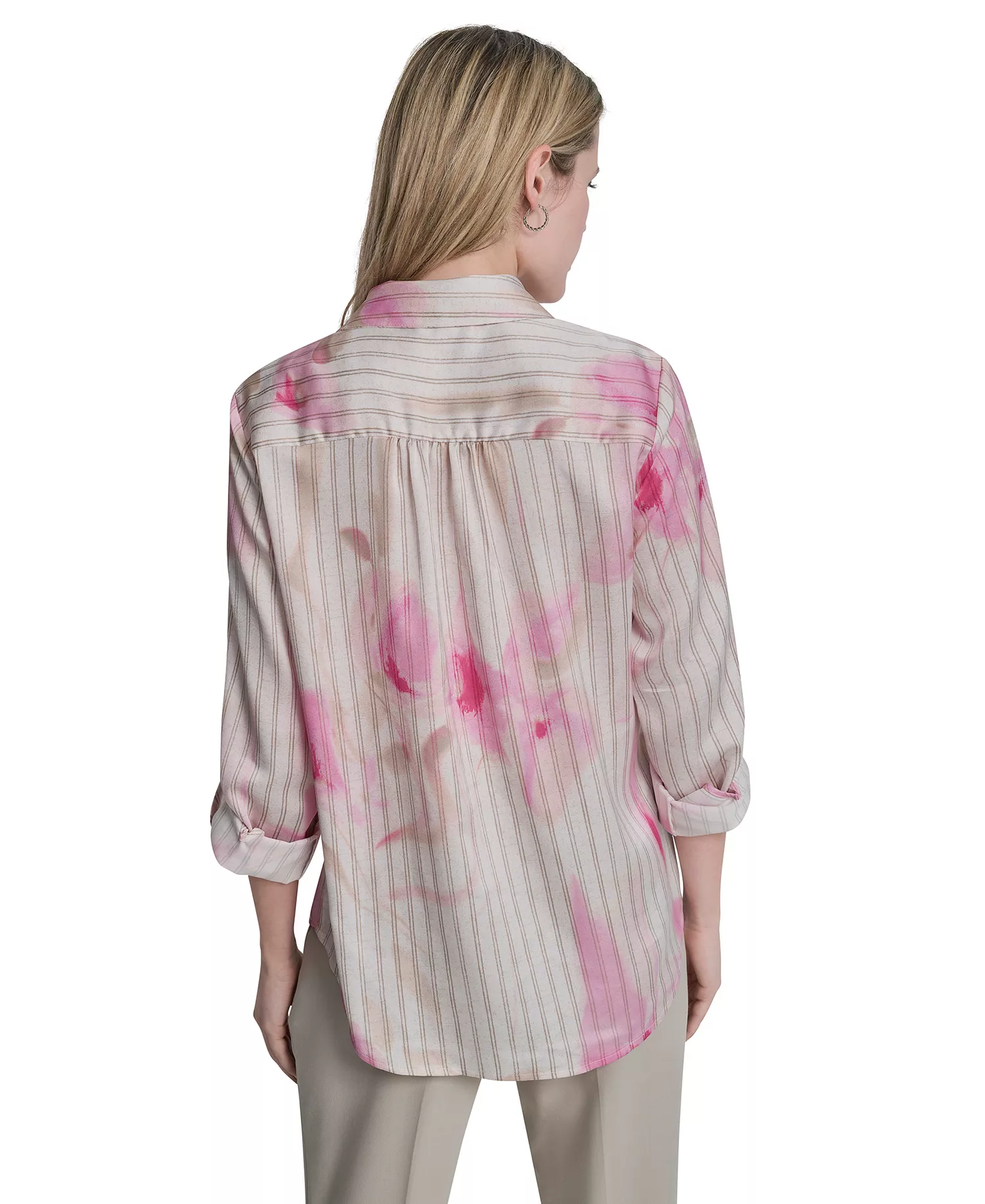 Petite Woven Roll Tab Button-Front Shirt - Pink - P/L