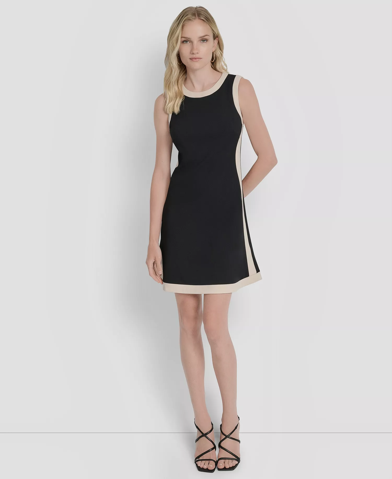 Sleeveless Color Blocked Mini Dress - Black/Beige - 10