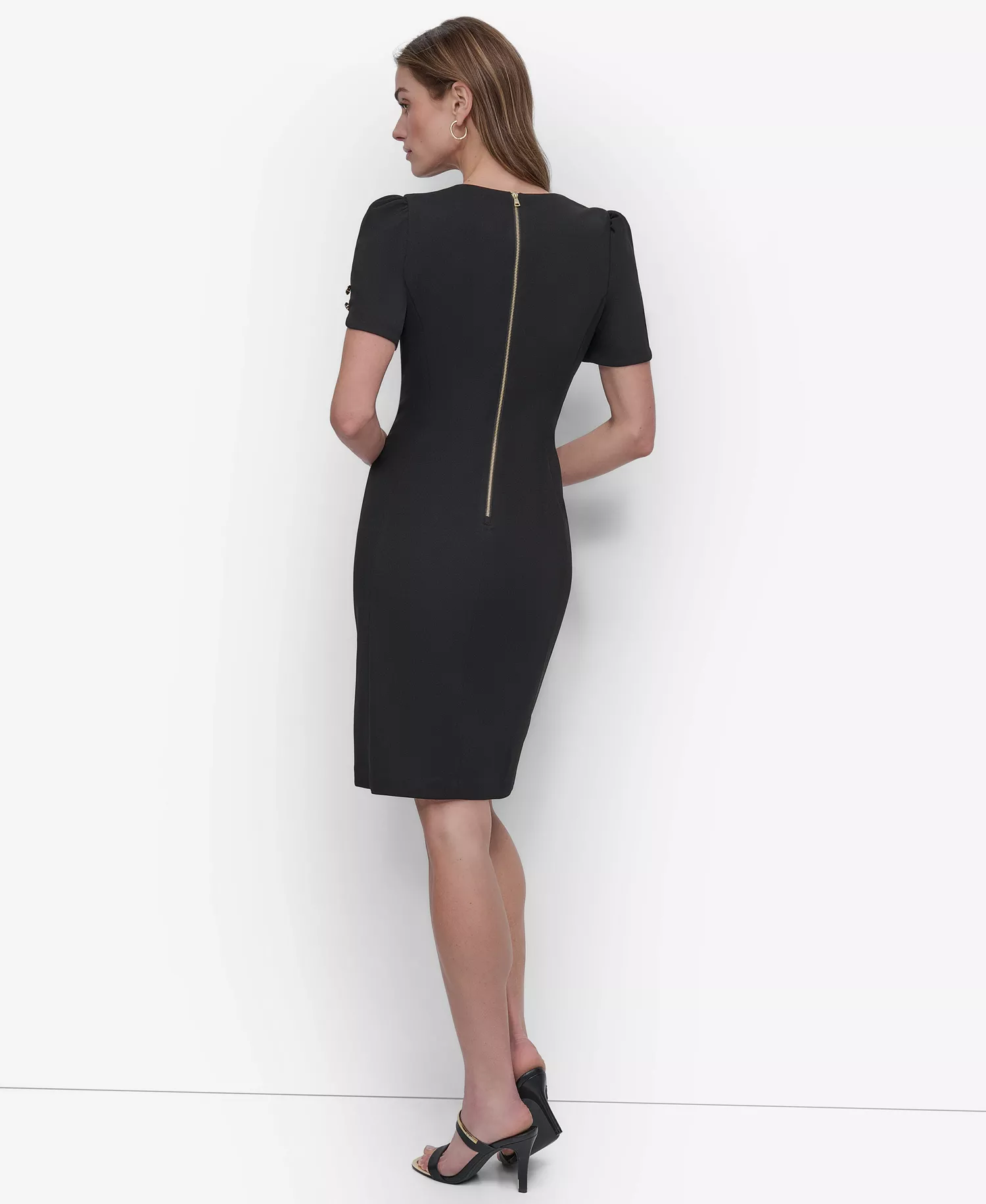 Women's Short Sleeve Scuba Crepe Sheath Knee-length Dress - Black - 4