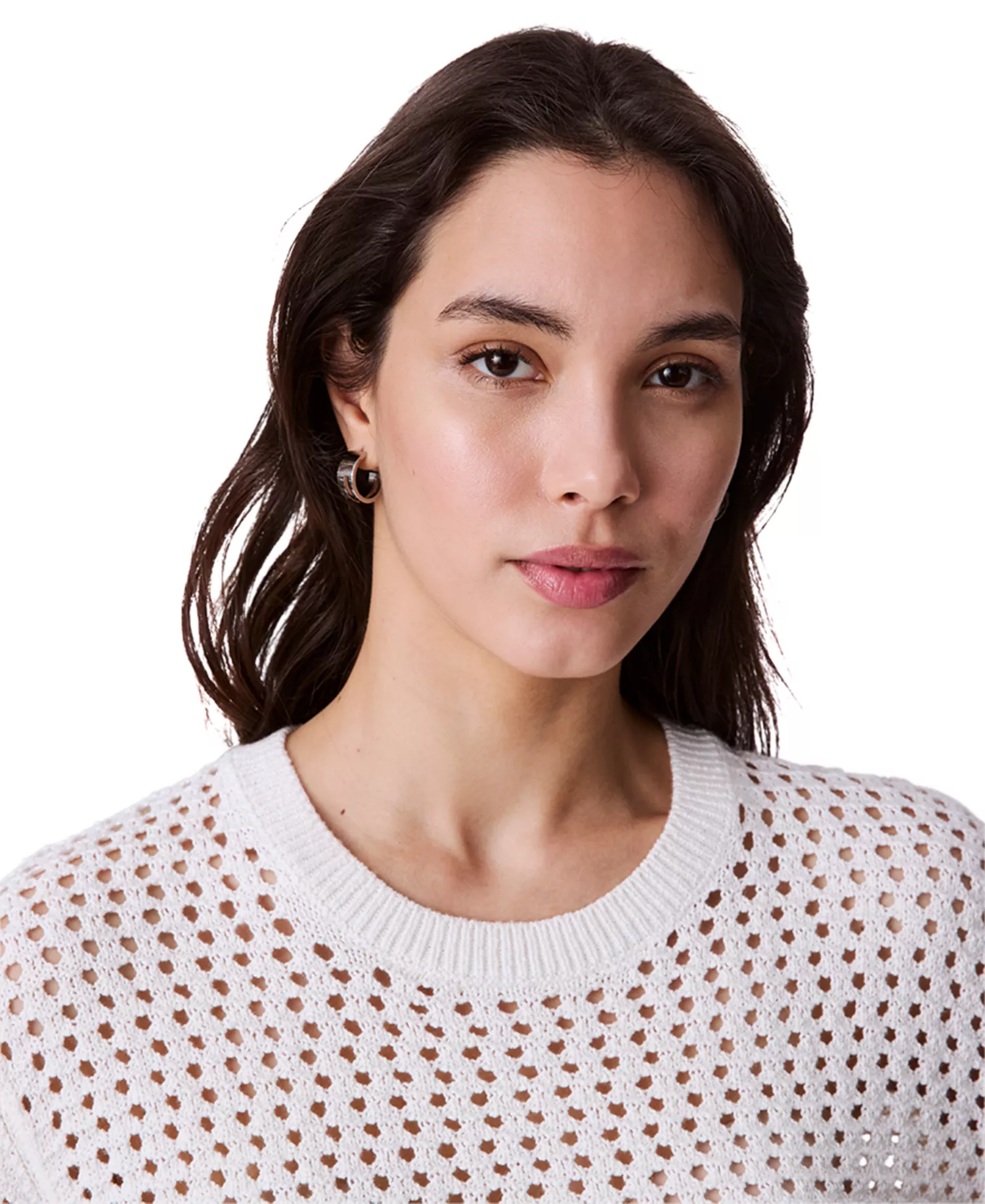 Women's Cotton Open-Stitch Short-Sleeve Sweater - Tofu - XS