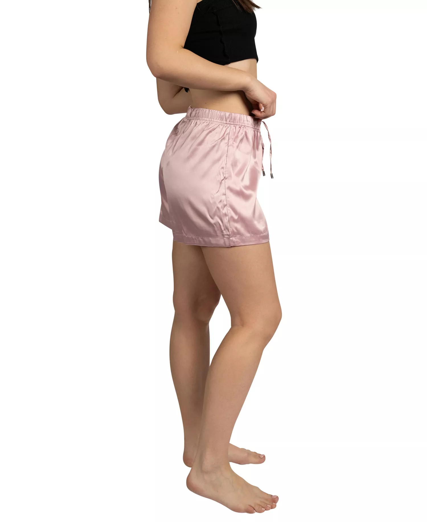 Women's 2-Pack Satin Drawstring Pajama Lounge Shorts - Grey python and pink - L