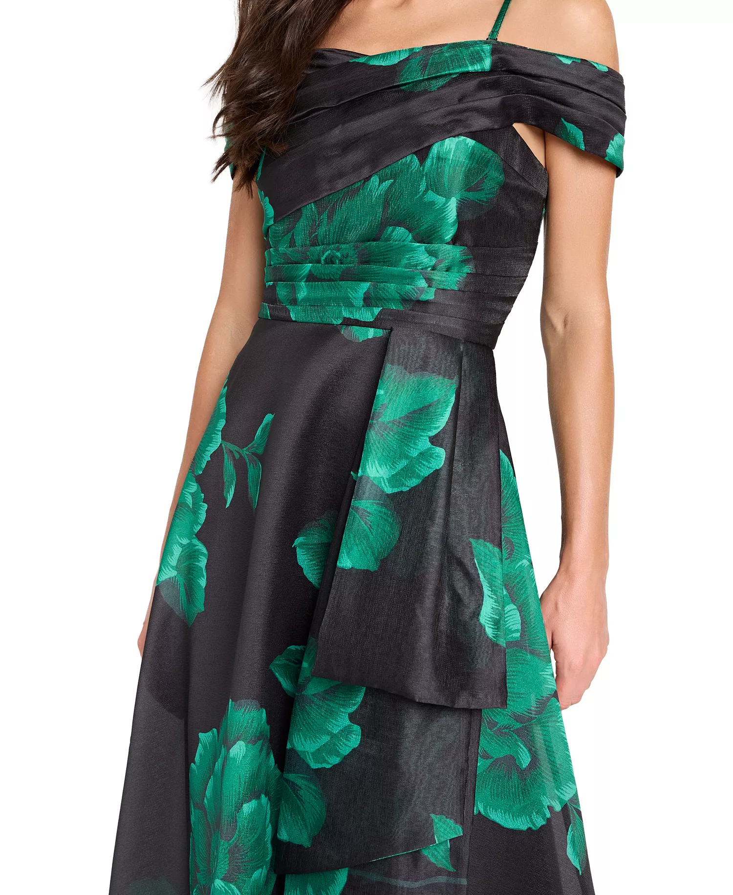 Women's Printed Off-Shoulder Ball Gown - Black/Green - 10