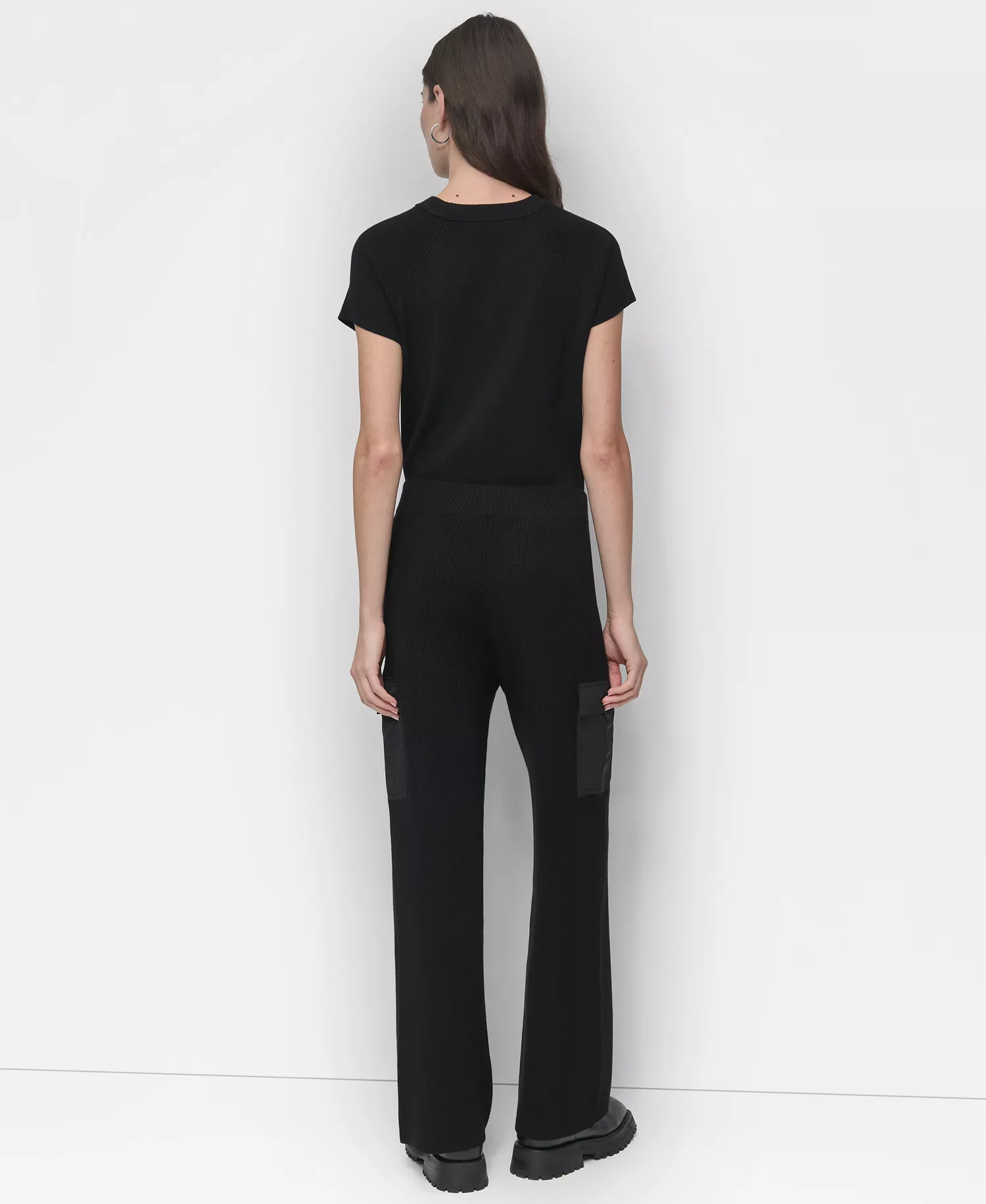 Women's Knit Straight-Leg Cargo Pants - Black - L