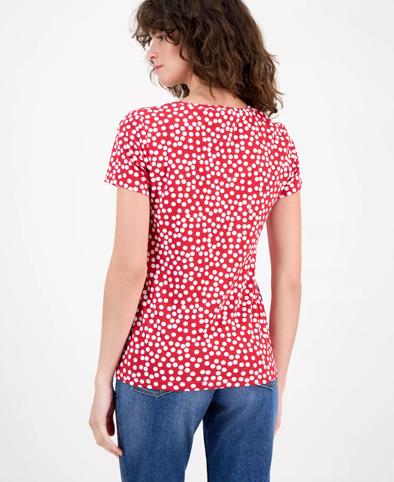 Nautica Women's Snow Dot V-Neck T-Shirt - Haute Red/ Bright White - M