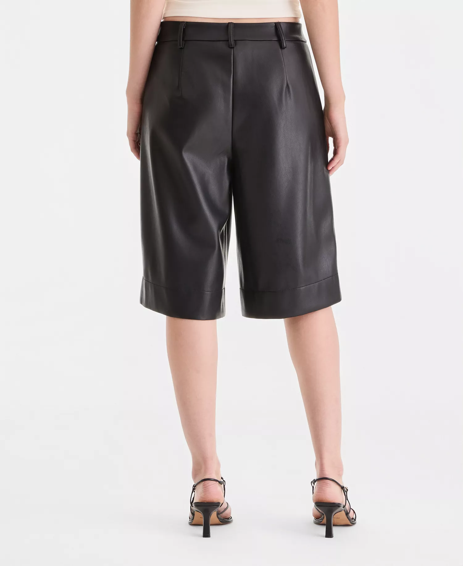 Women's Faux-Leather Pleated Bermuda Shorts, Macy's Exclusive - Deep Black - L